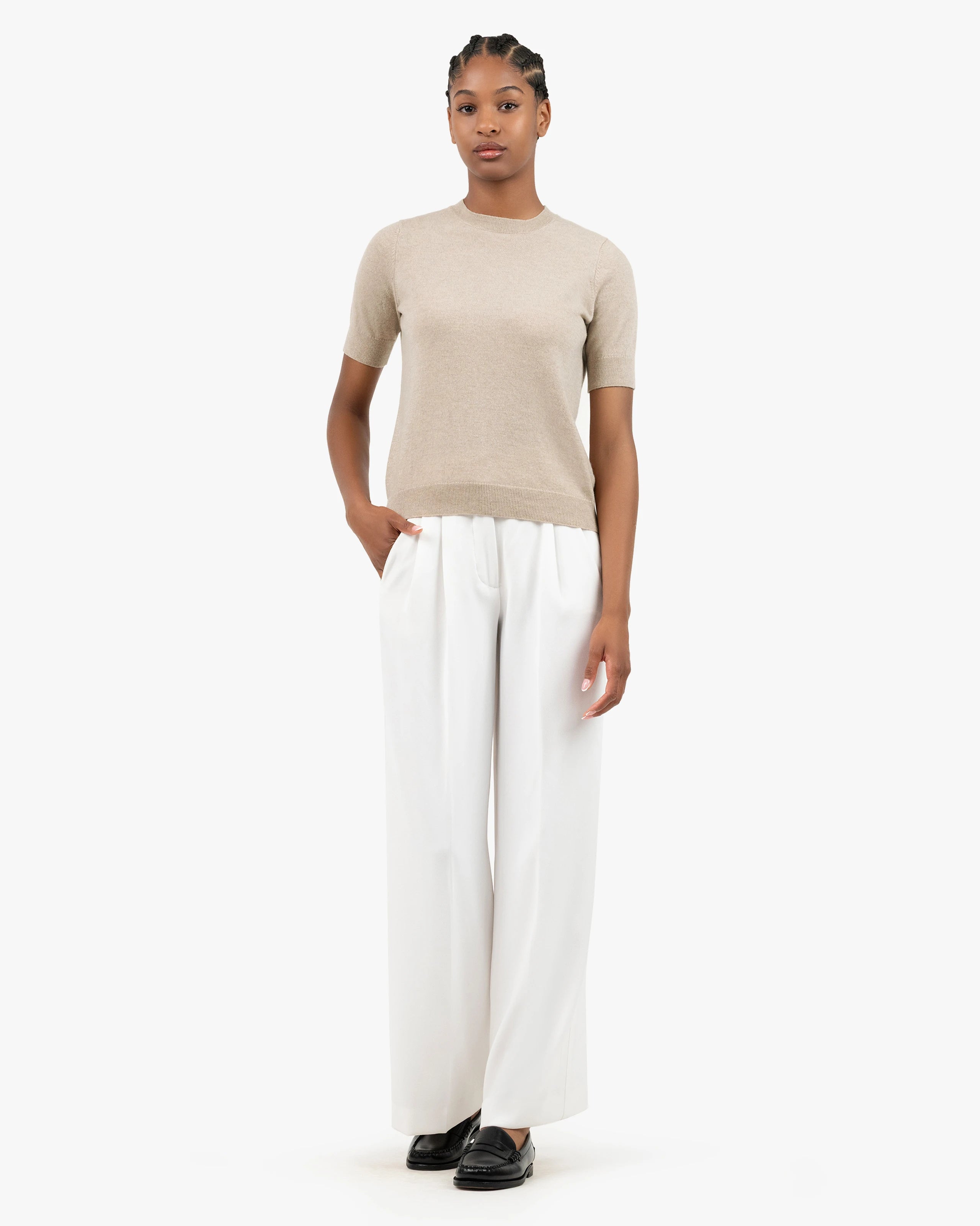 Women's Essential Cashmere Tee - Beige | MaisonCashmere