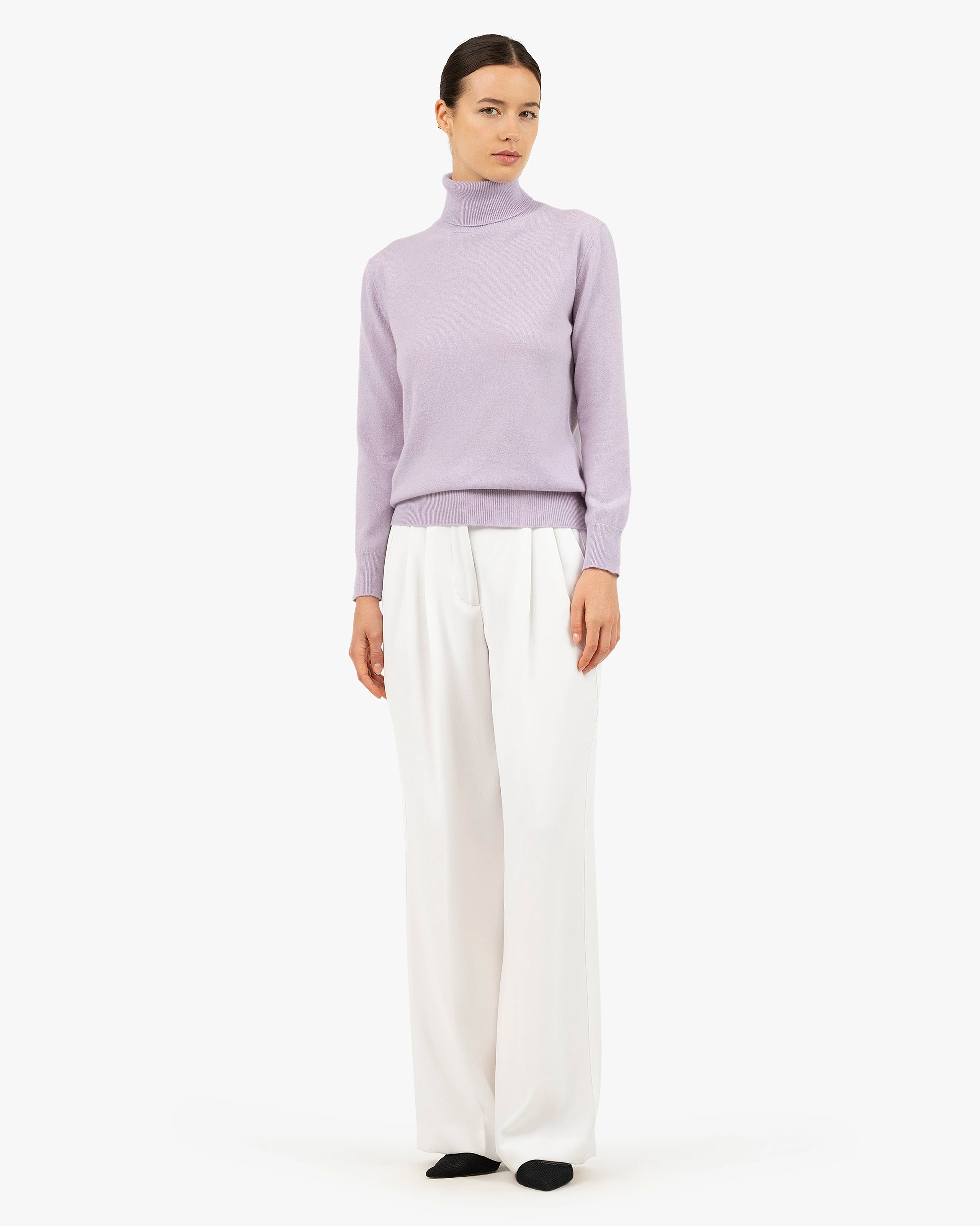 Women's Essential Cashmere Turtleneck Sweater - Lilac | MaisonCashmere