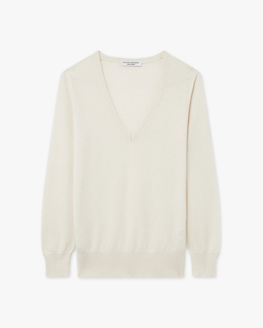 Women's Essential V-Neck Sweater - White Cashmere