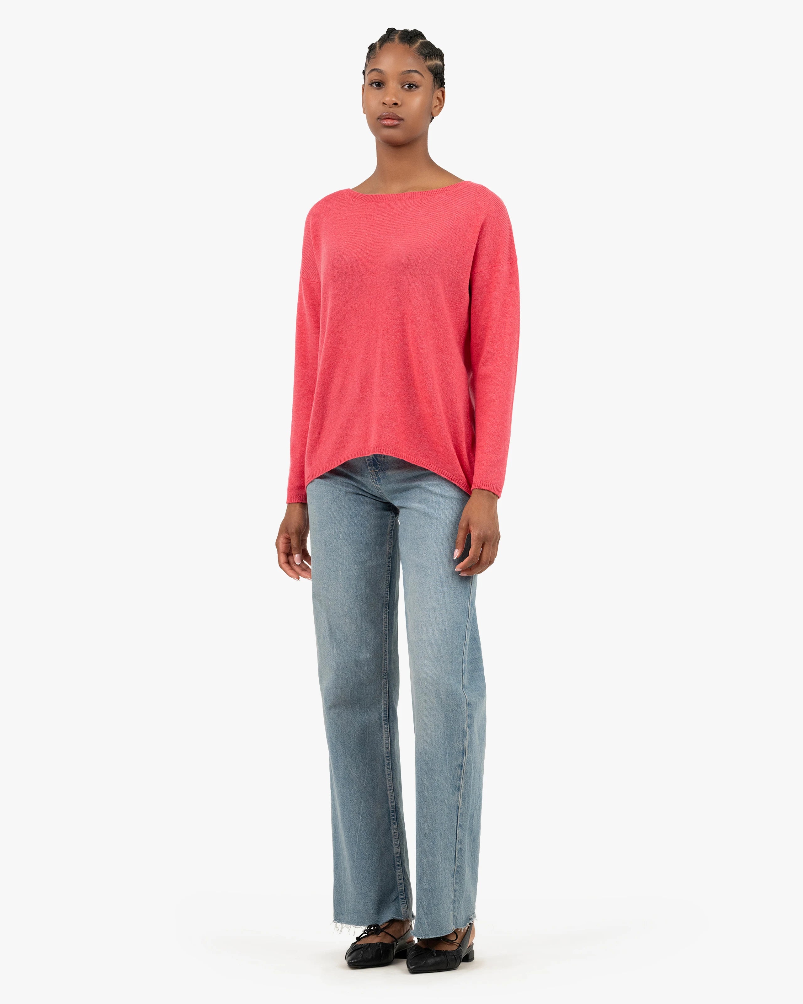 Women's Lightness Cashmere Boat Neck Sweater - Red | MaisonCashmere