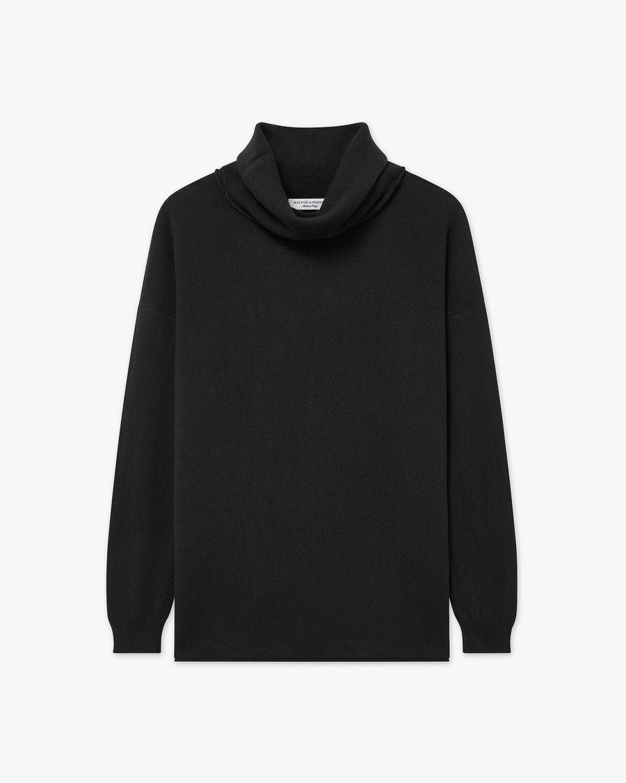 Lightness Cowl Neck Sweater - Black Cashmere