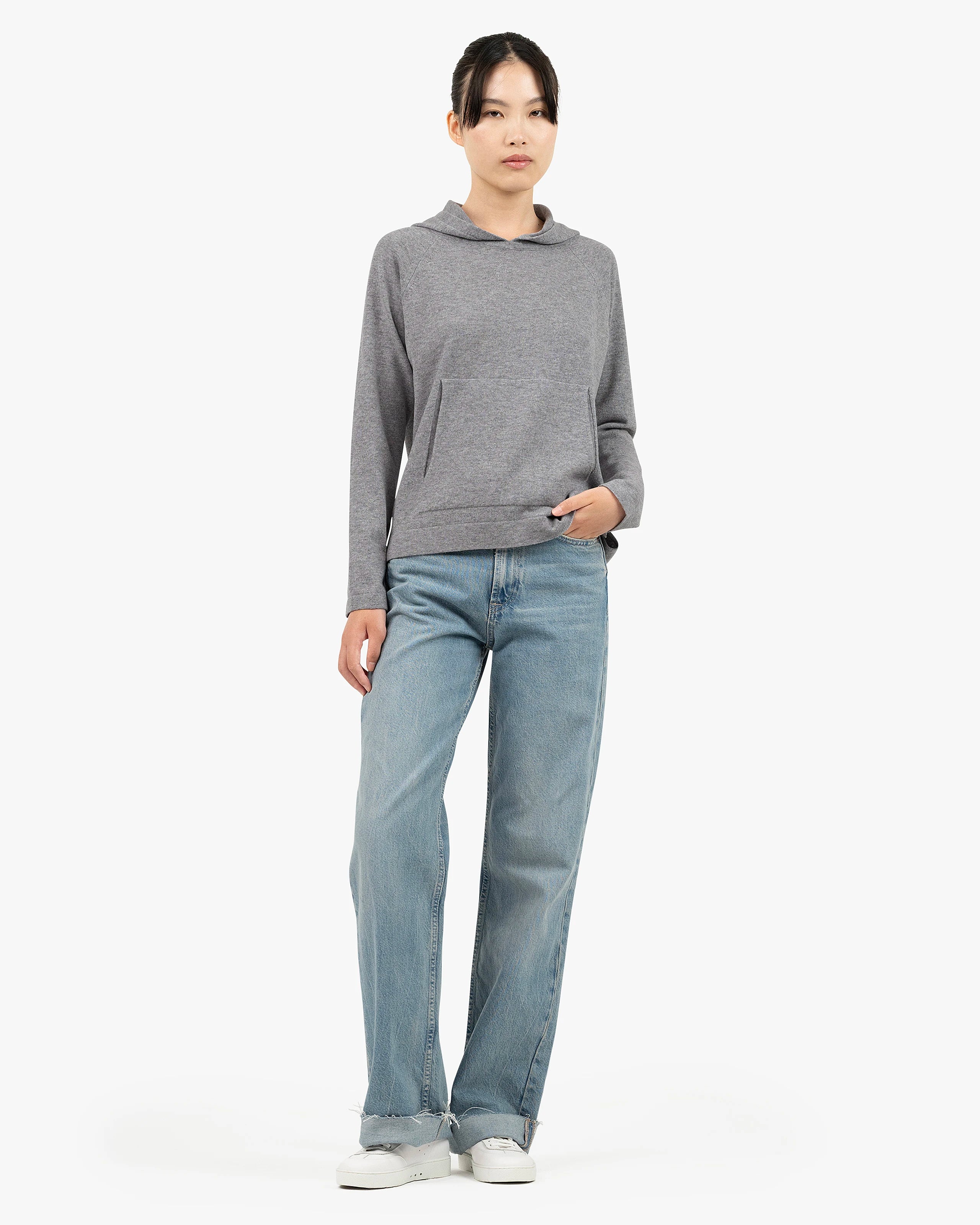 Women's Milford Merino Hoodie - Medium Grey | MaisonCashmere