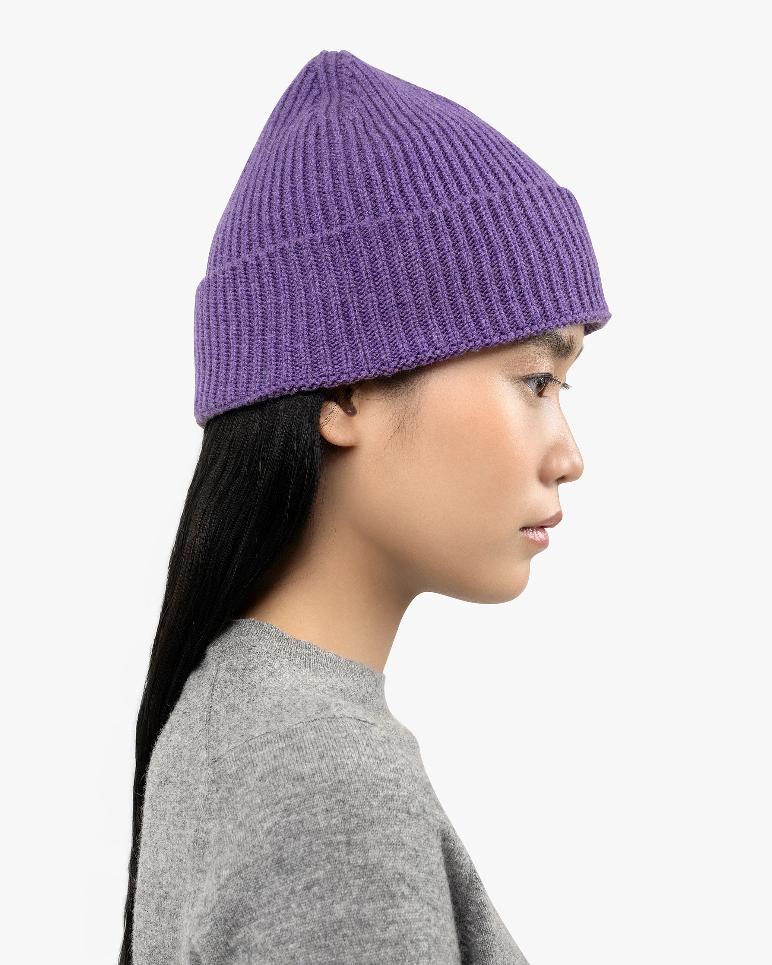 Portolano Women’s Wide Rib Cuff 100% Cashmere Beanie - Purple Cashmere Wool Beanie – Yacaia Y-0004 Lilac (Unisex) main image 4