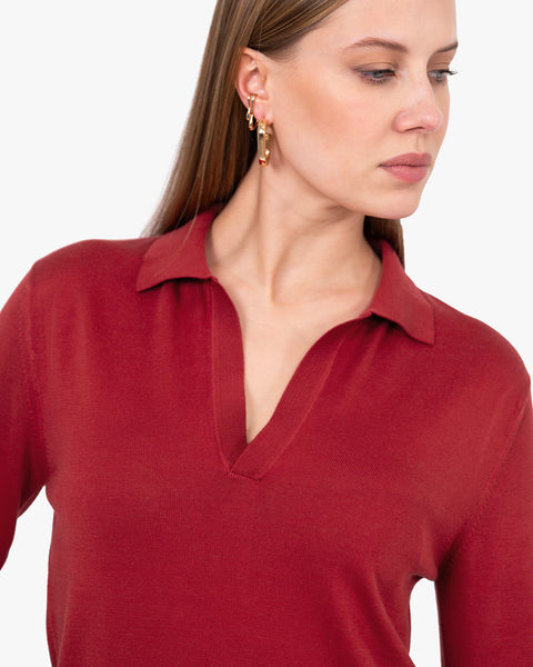 Women's Oasi Polo Sweater - Red Cotone