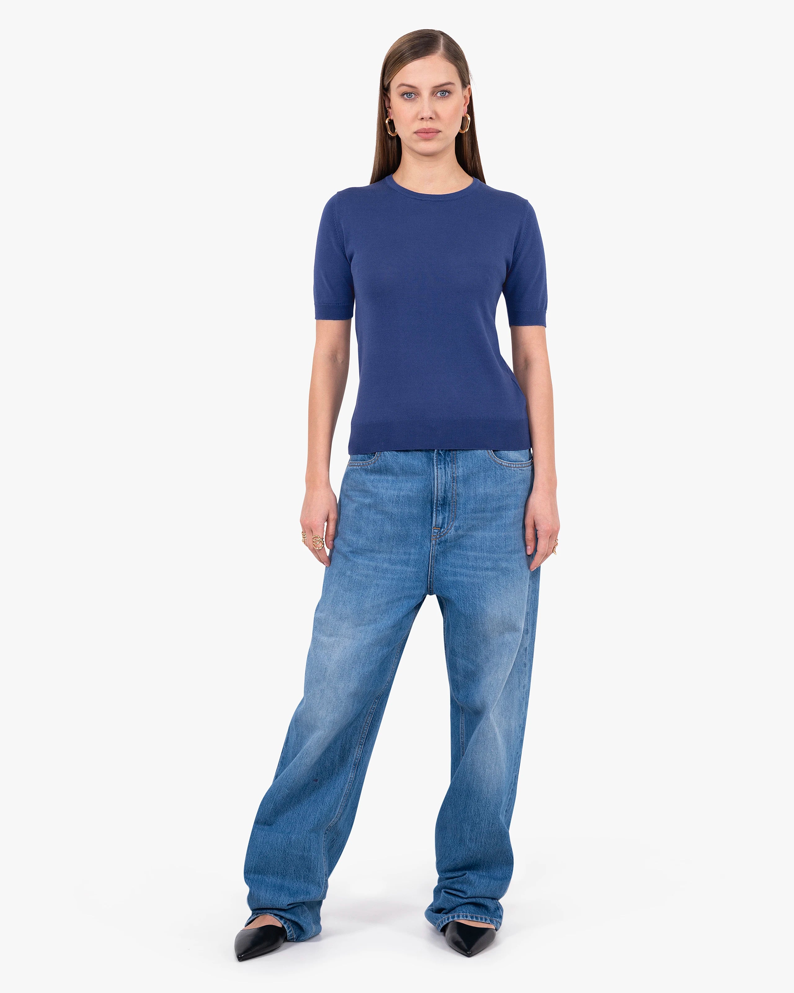 Women's Oasi Cotton Tee - Blue | MaisonCashmere Women's Oasi Cotton Tee - Blue | MaisonCashmere