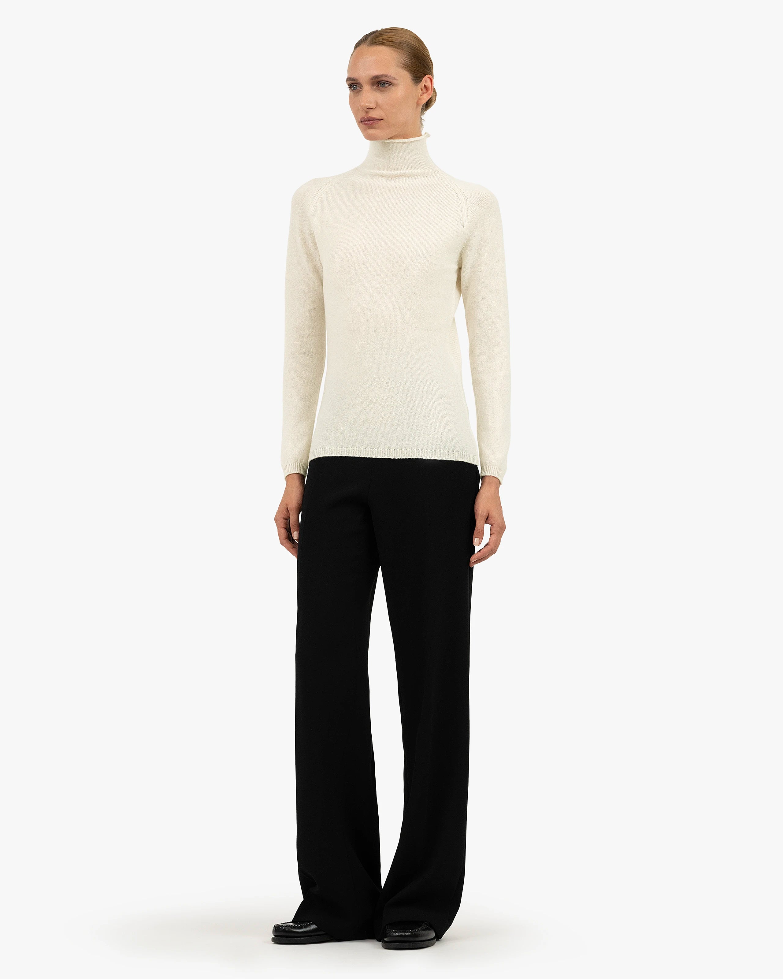 PAMEO POSE  HIGH NECK MIX KNIT TOP ホワイト ace48f2c-8522-499c-8f88-