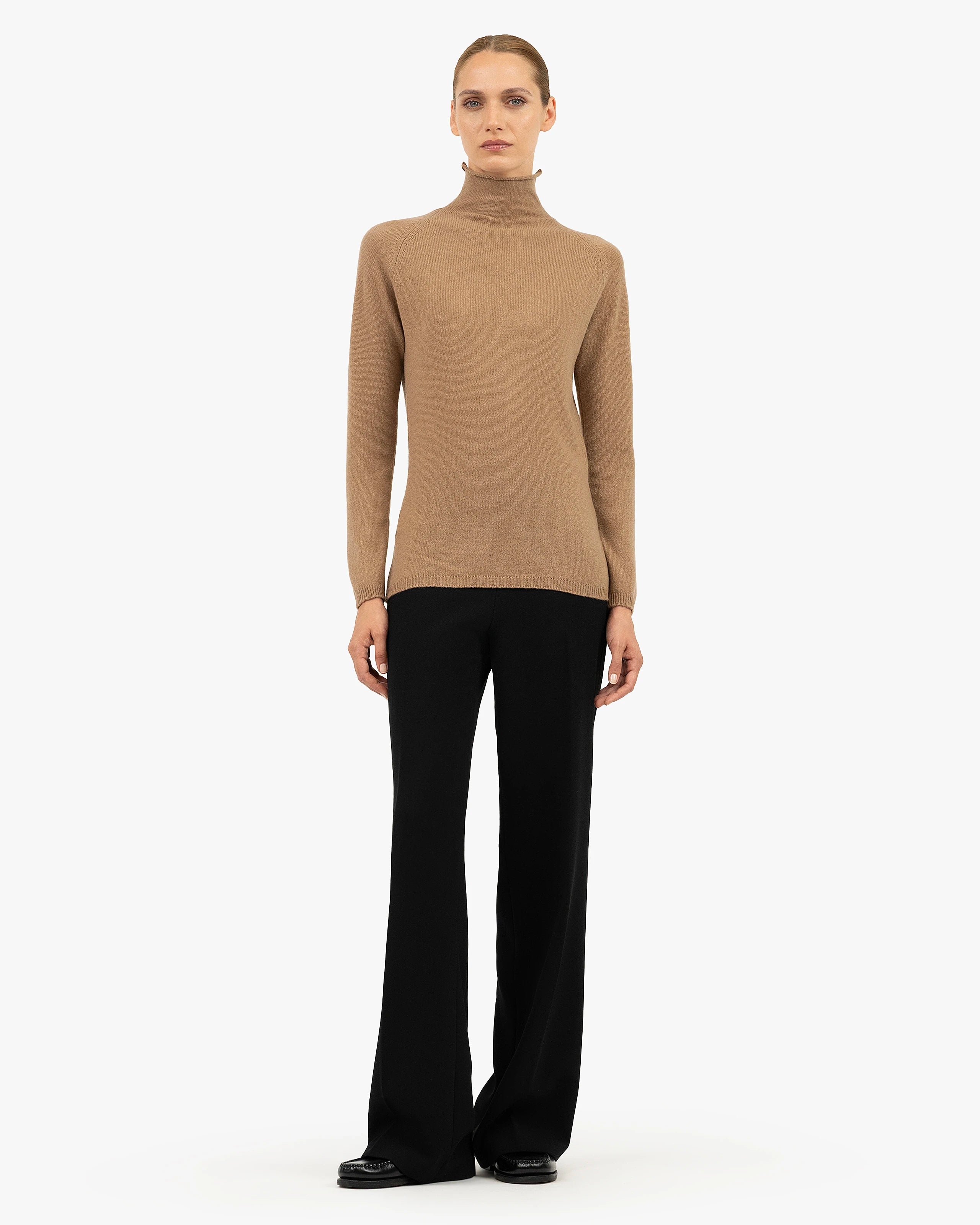 Women's Piuma Cashmere Mock Neck Sweater - Camel | MaisonCashmere