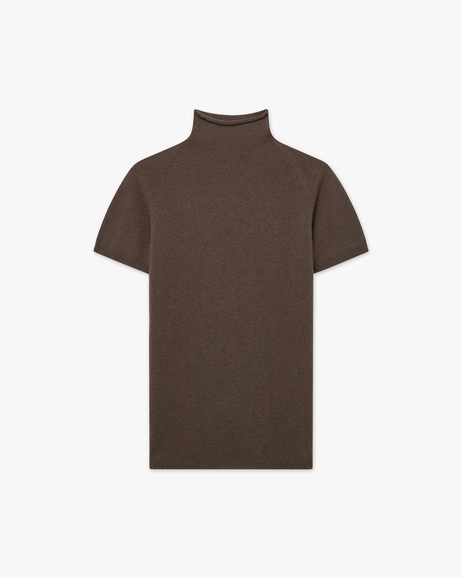 Piuma Mock Neck Tee - Brown Cashmere
