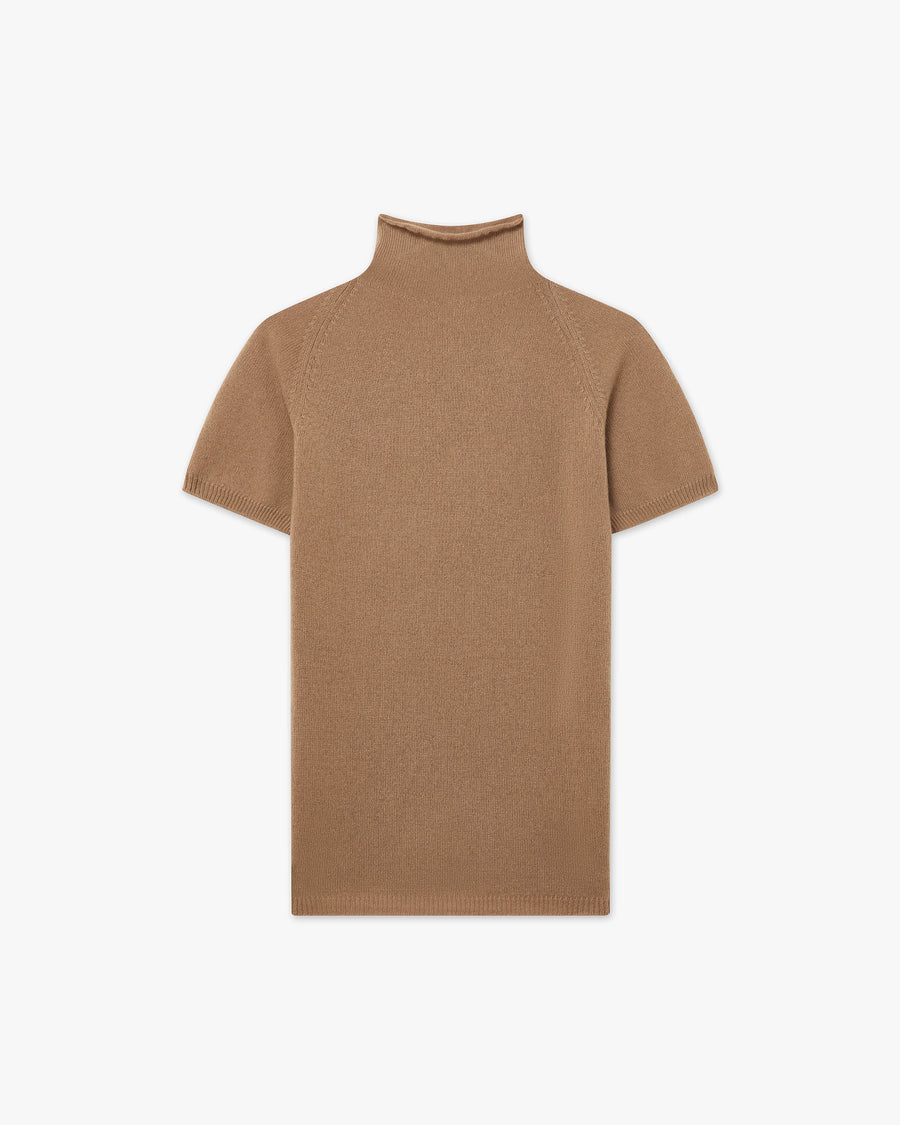 Piuma Mock Neck Tee - Camel Cashmere