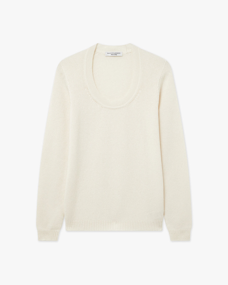 Piuma Wide Neck Sweater - White Cashmere