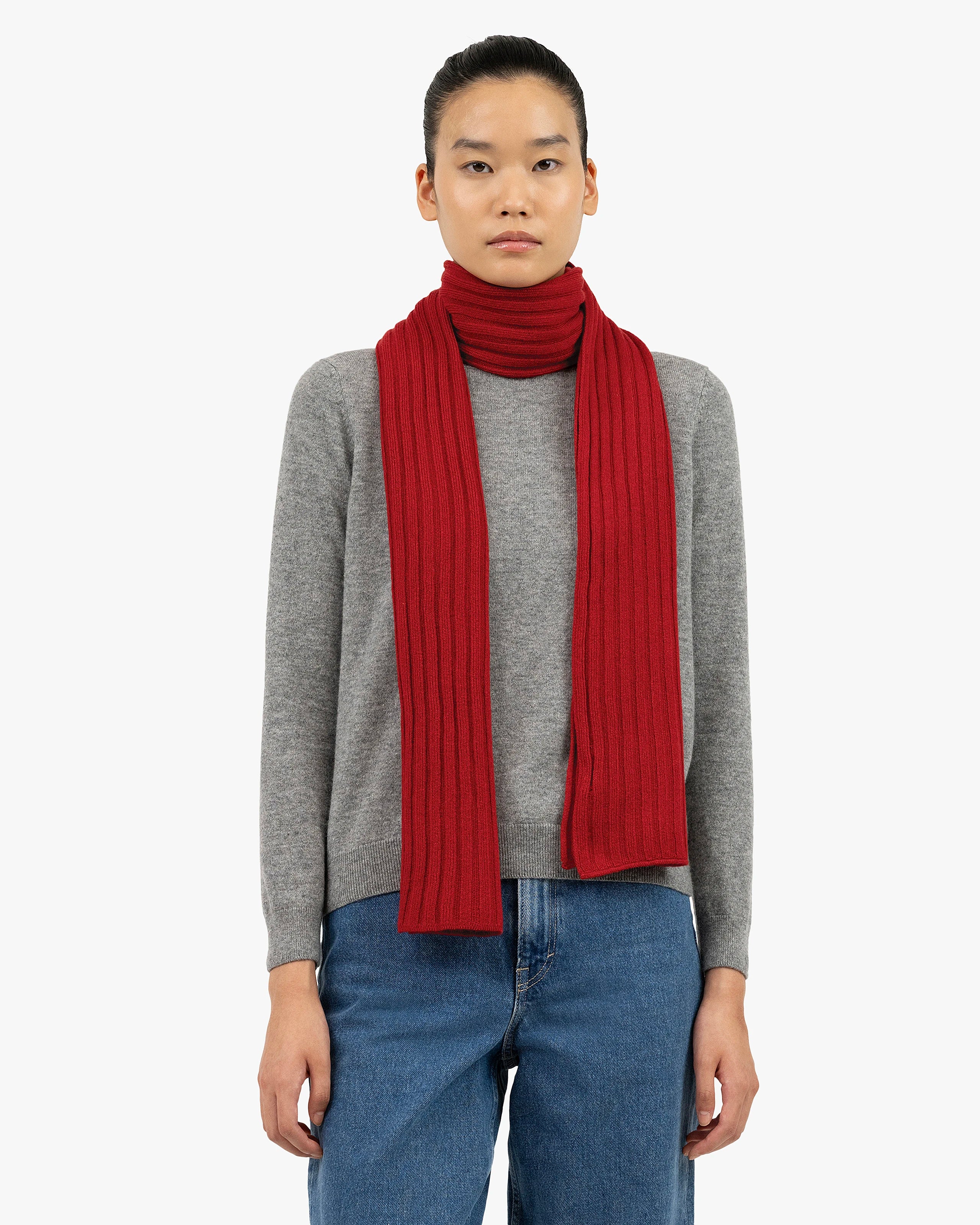 Ribbed Cashmere Scarf for Women - Red | MaisonCashmere