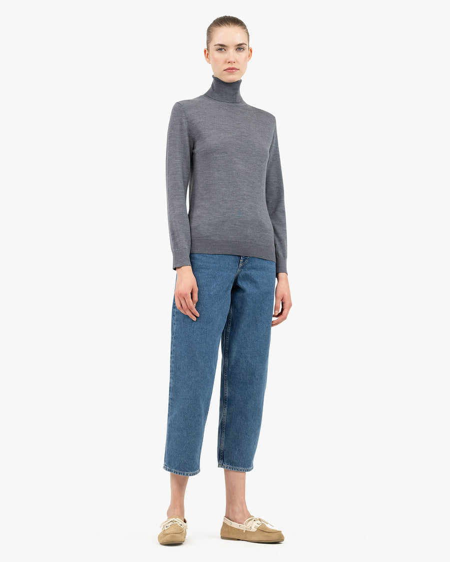 Women's Seraphine Turtleneck Sweater - Grey Merino Superfine