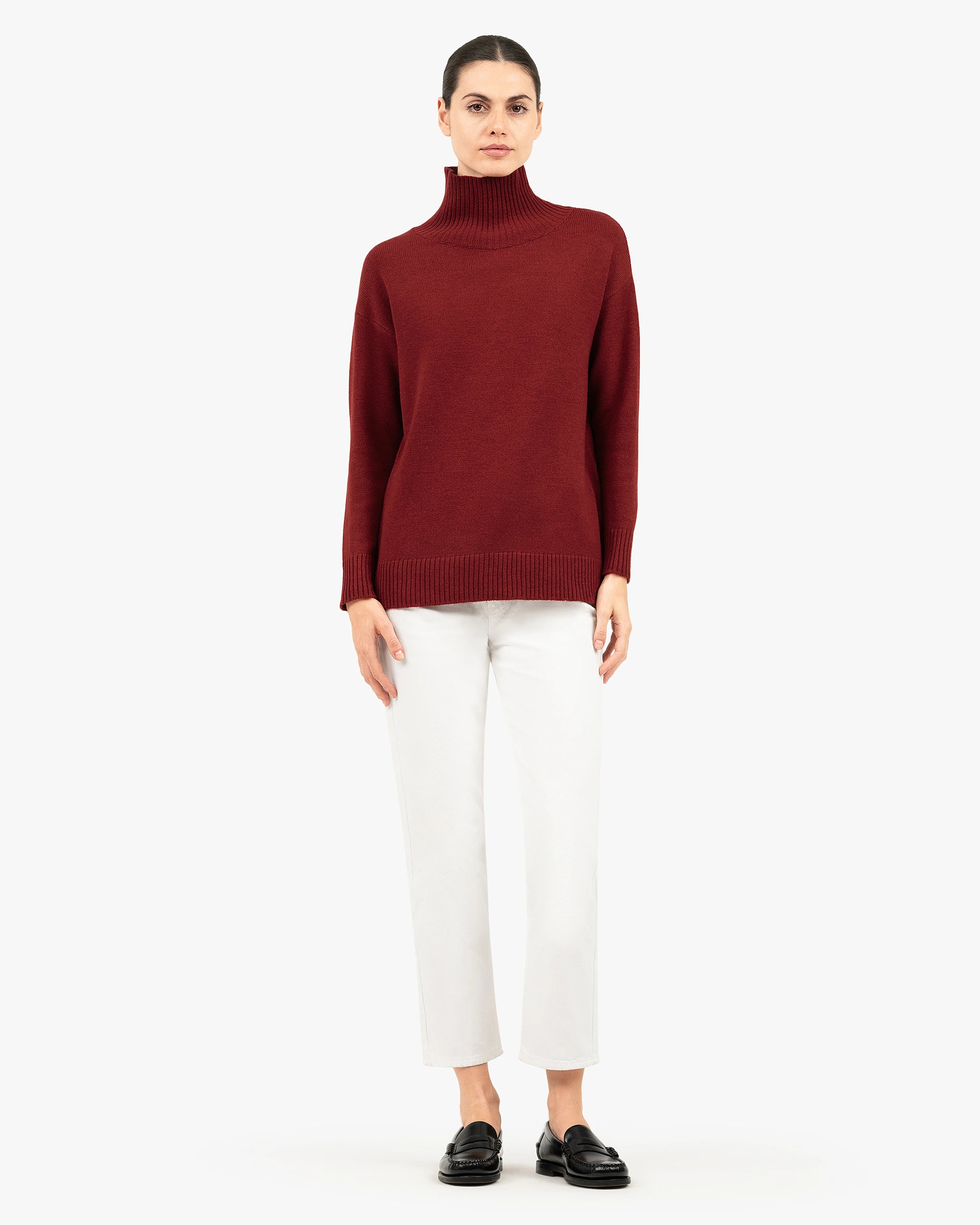 Women's Siena Wool-Cashmere Mock Neck - Red | MaisonCashmere