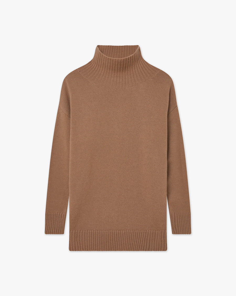 Siena Mock Neck Sweater - Camel Merino / Cashmere