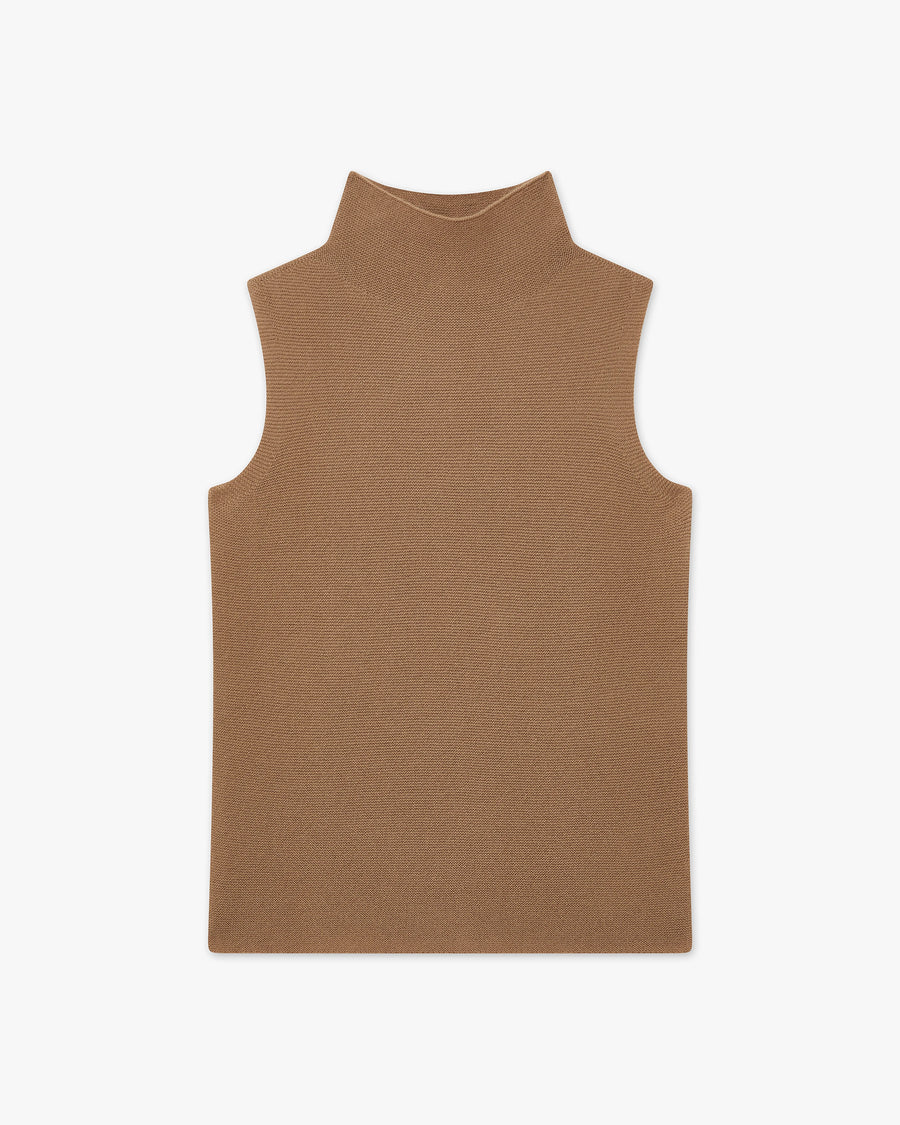 Soffio Mock Neck Top - Camel Cashmere