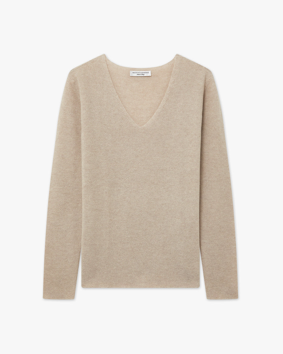 Women's Soffio V-Neck Sweater - Beige Cashmere