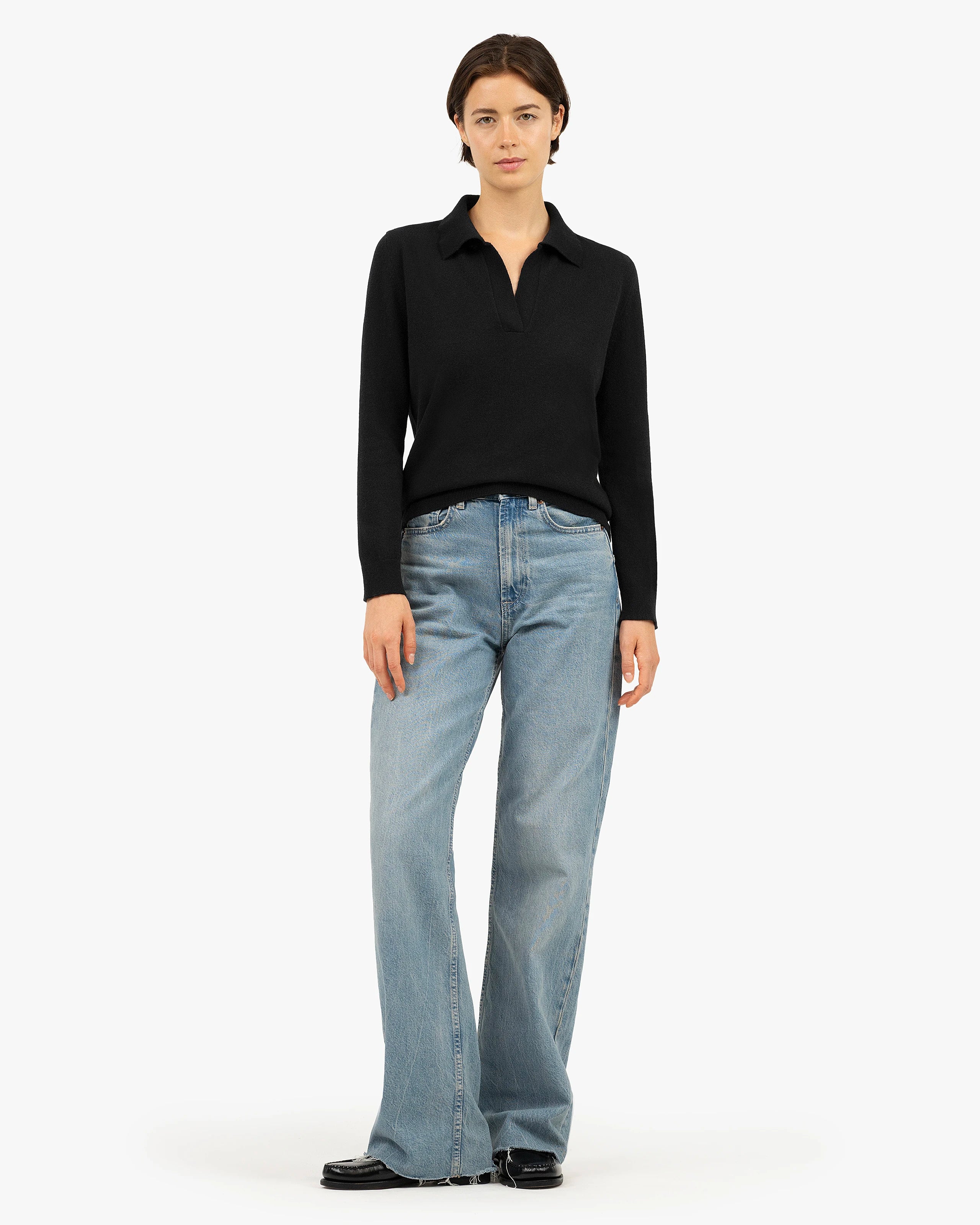 Women's Stresa Cashmere Polo - Black | MaisonCashmere