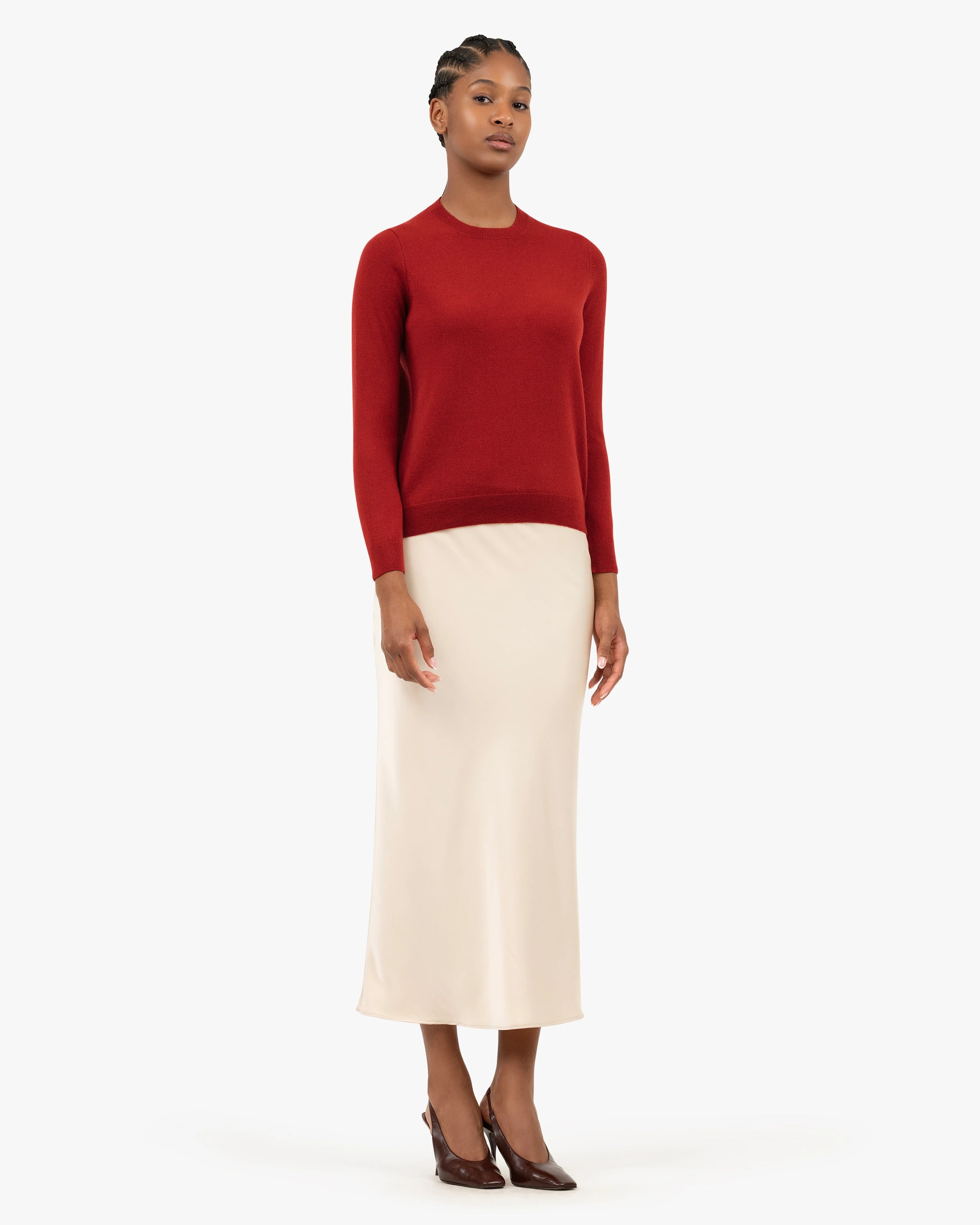 V12 レッド クルーネックセーター L womens-tribeca-cashmere-crew-