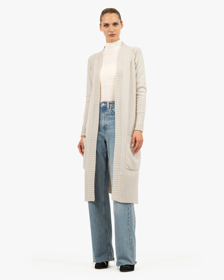 Dalmar Long Cardigan - White Merino / Cashmere