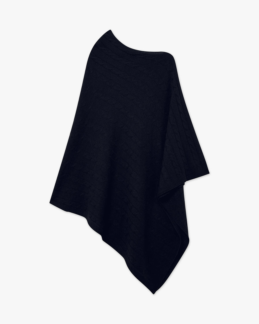 Cable Knit Essential Poncho - Night Blue - Archive