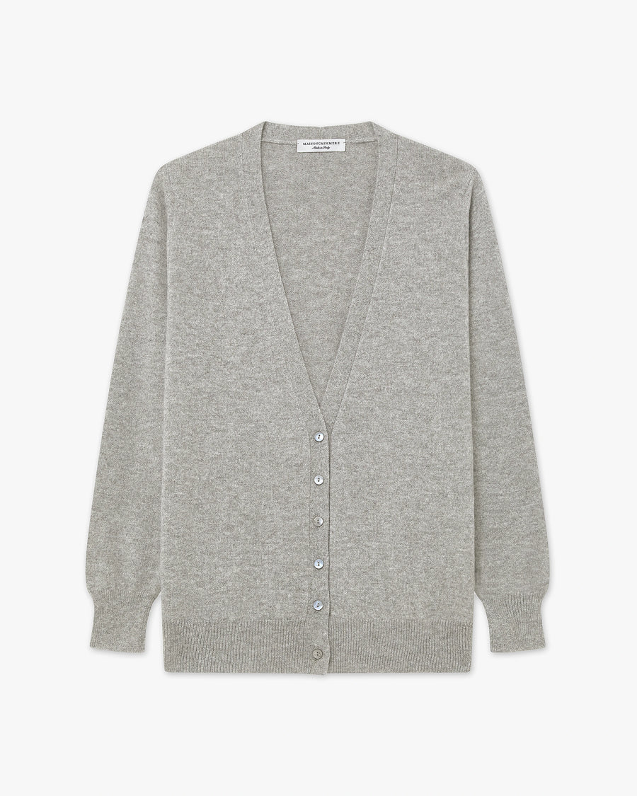 Cardigan Scollo V Essential Donna - Grigio Chiaro - Archivio