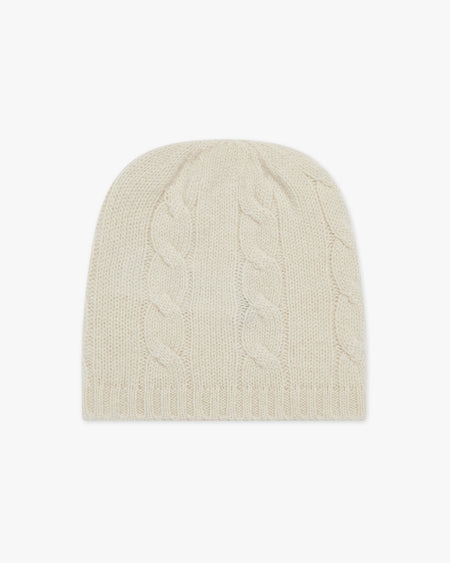 Cable Knit Baby Hat - White Cashmere
