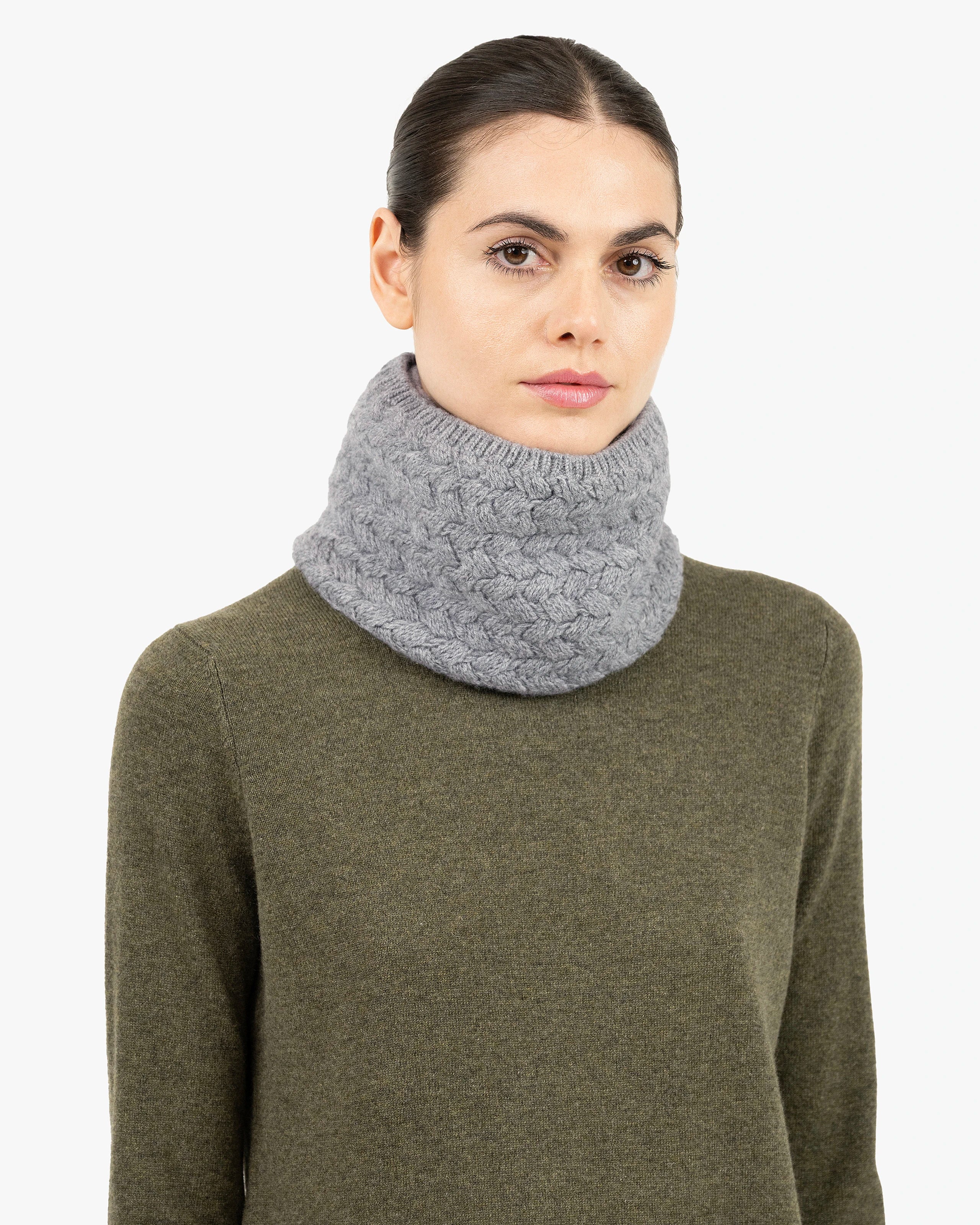 Basket Weave Scarf - Medium Grey Cashmere