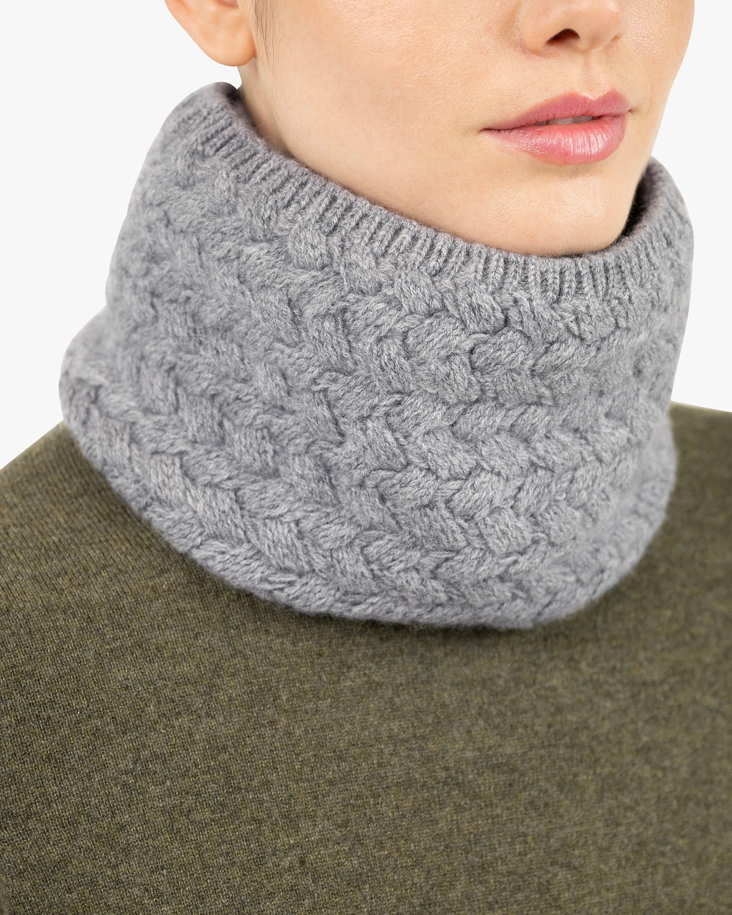 Basket Weave Scarf - Medium Grey Cashmere