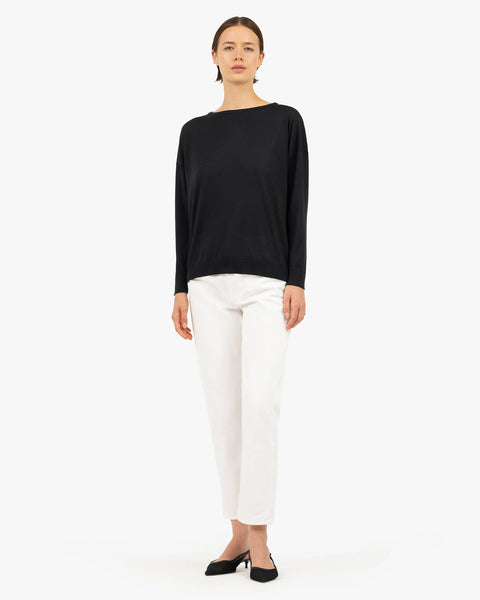 Belvoir Boat Neck Sweater - Black Cashmere / Seta