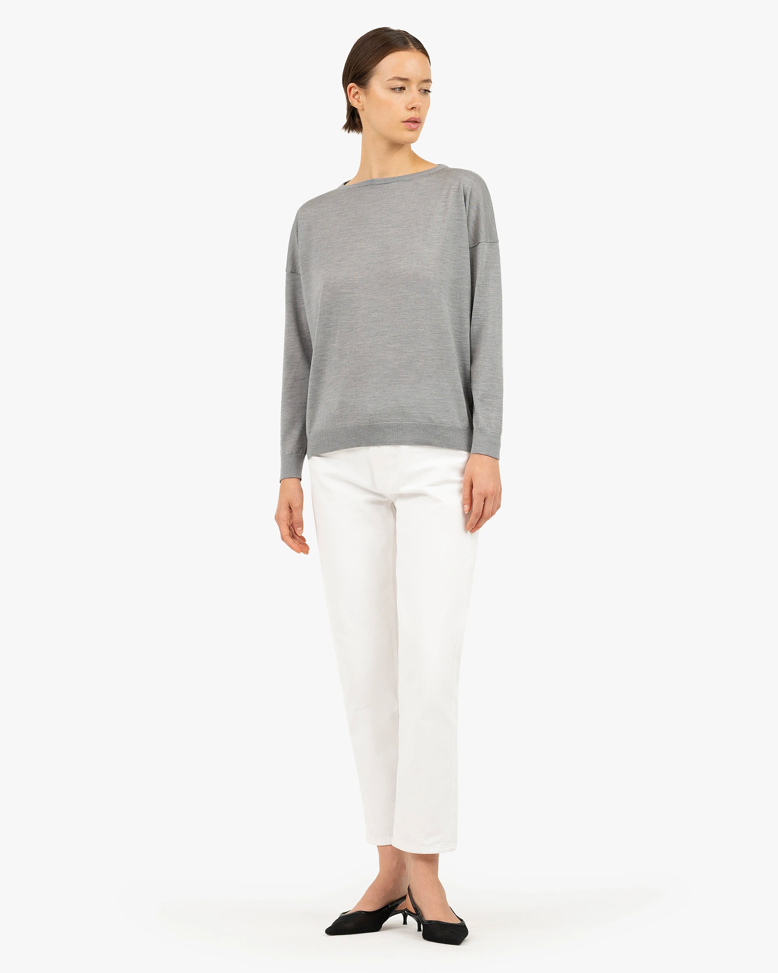 Belvoir Boat Neck Sweater - Grey Cashmere / Seta