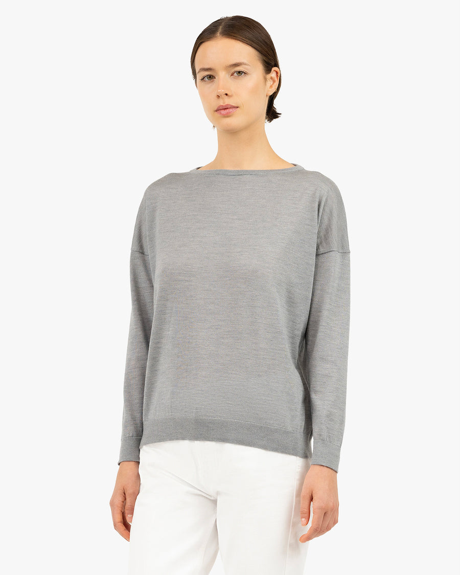 Belvoir Boat Neck Sweater - Grey Cashmere / Seta