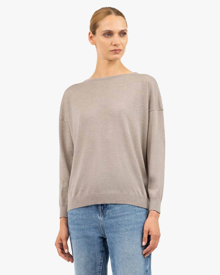 Belvoir Boat Neck Sweater - Beige Cashmere / Seta