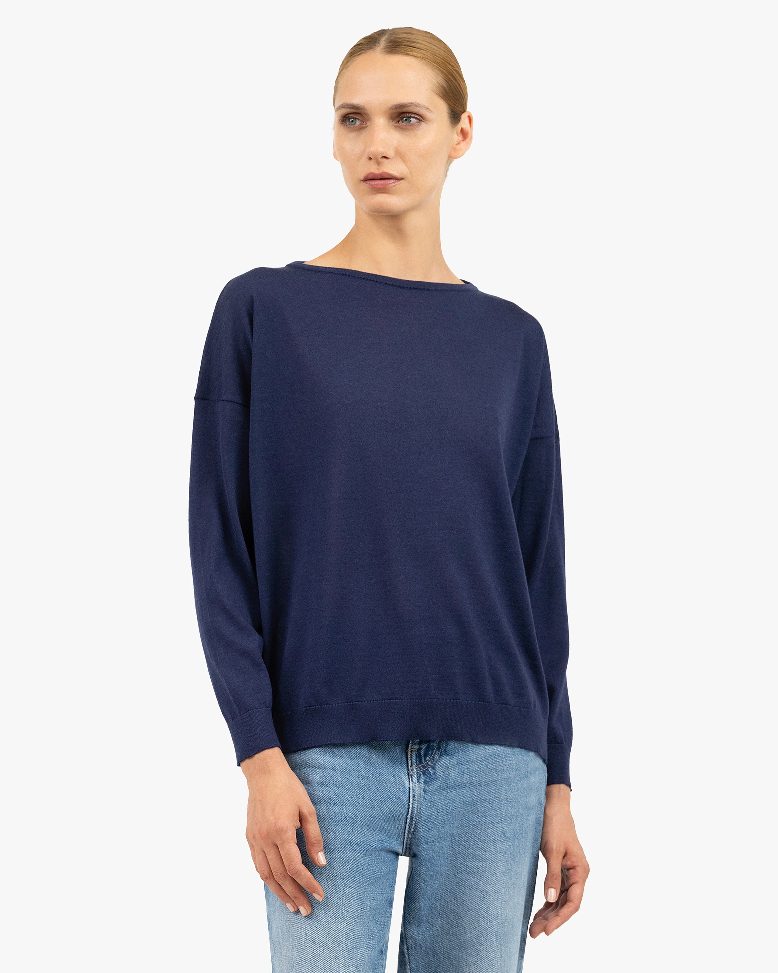 Belvoir Boat Neck Sweater - Blue Cashmere / Seta