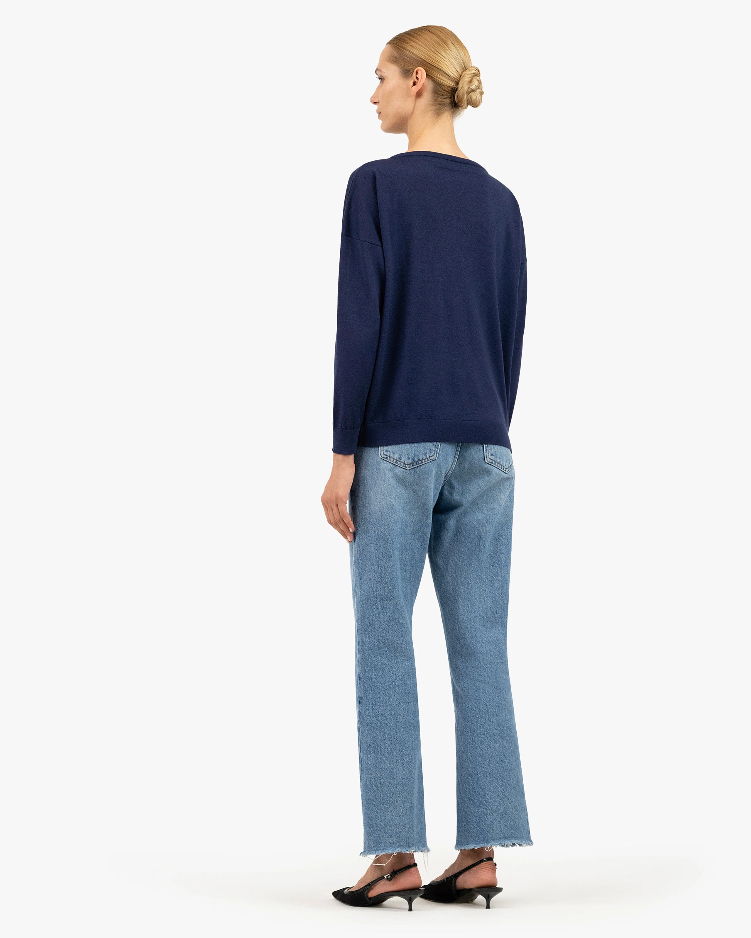 Belvoir Boat Neck Sweater - Blue Cashmere / Seta