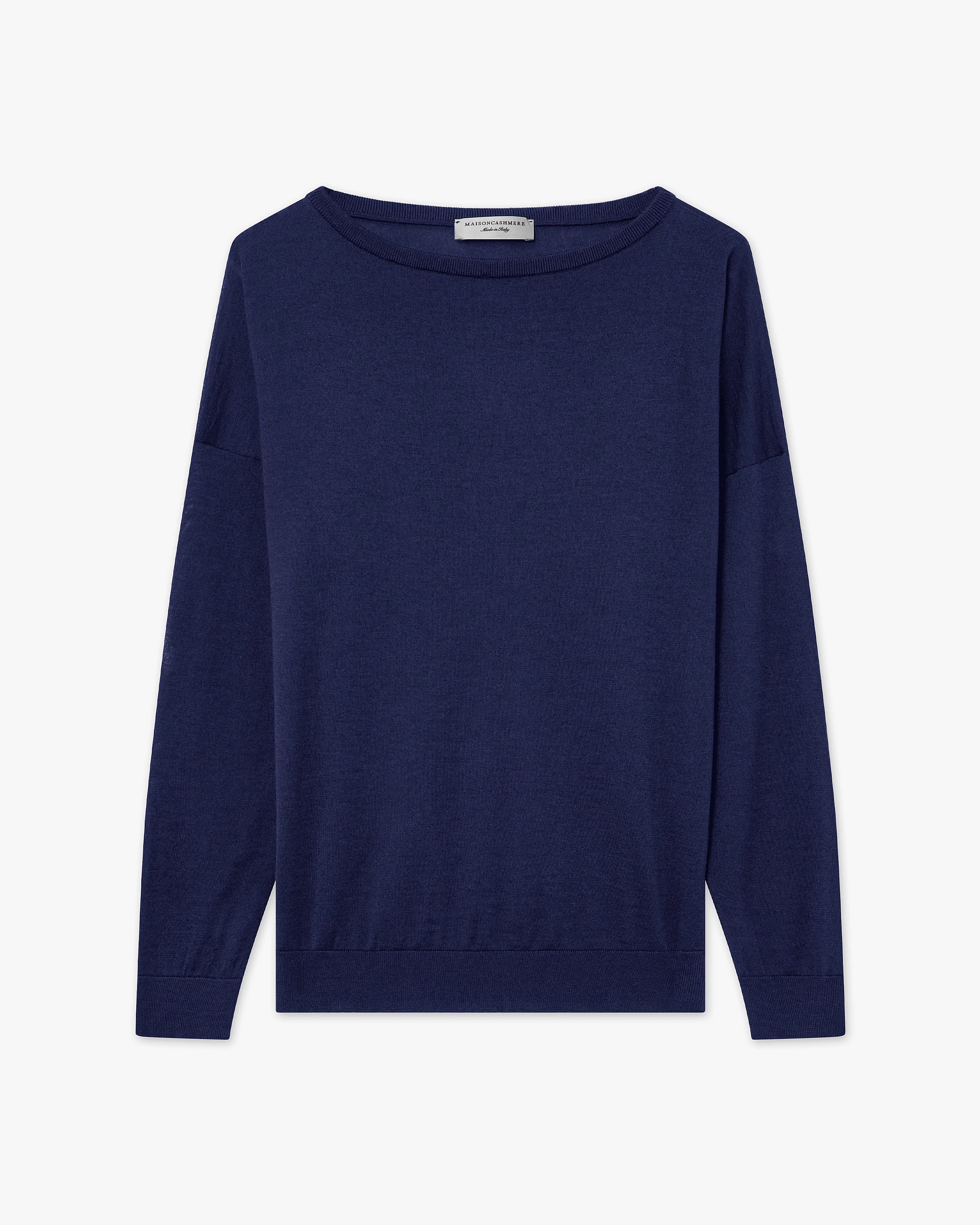 Belvoir Boat Neck Sweater - Blue Cashmere / Seta