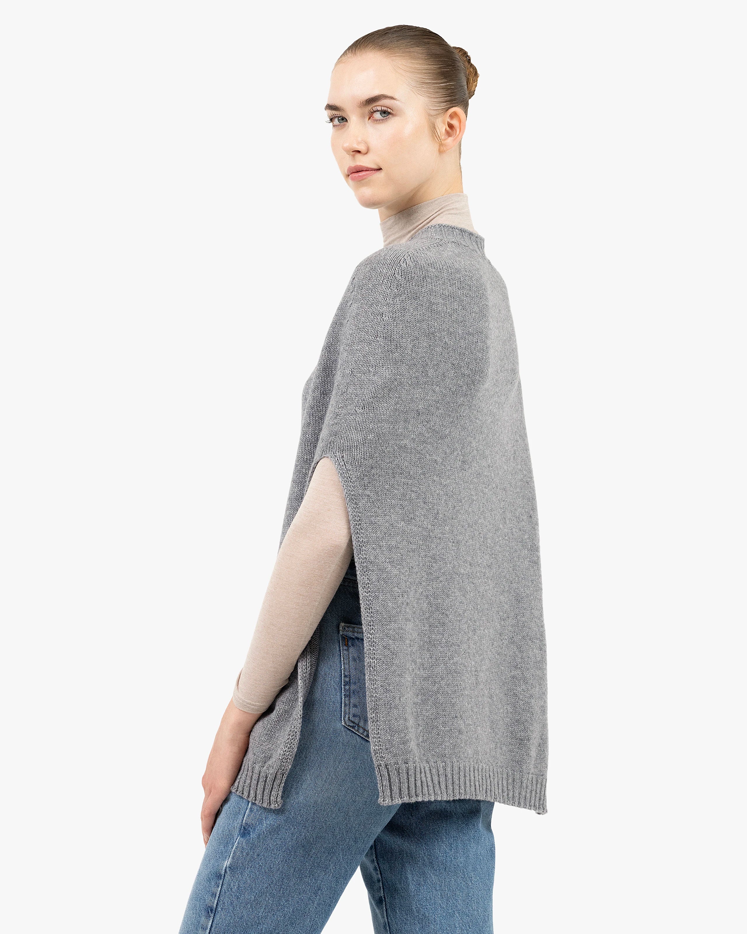 Crew Neck Cape - Medium Grey Cashmere