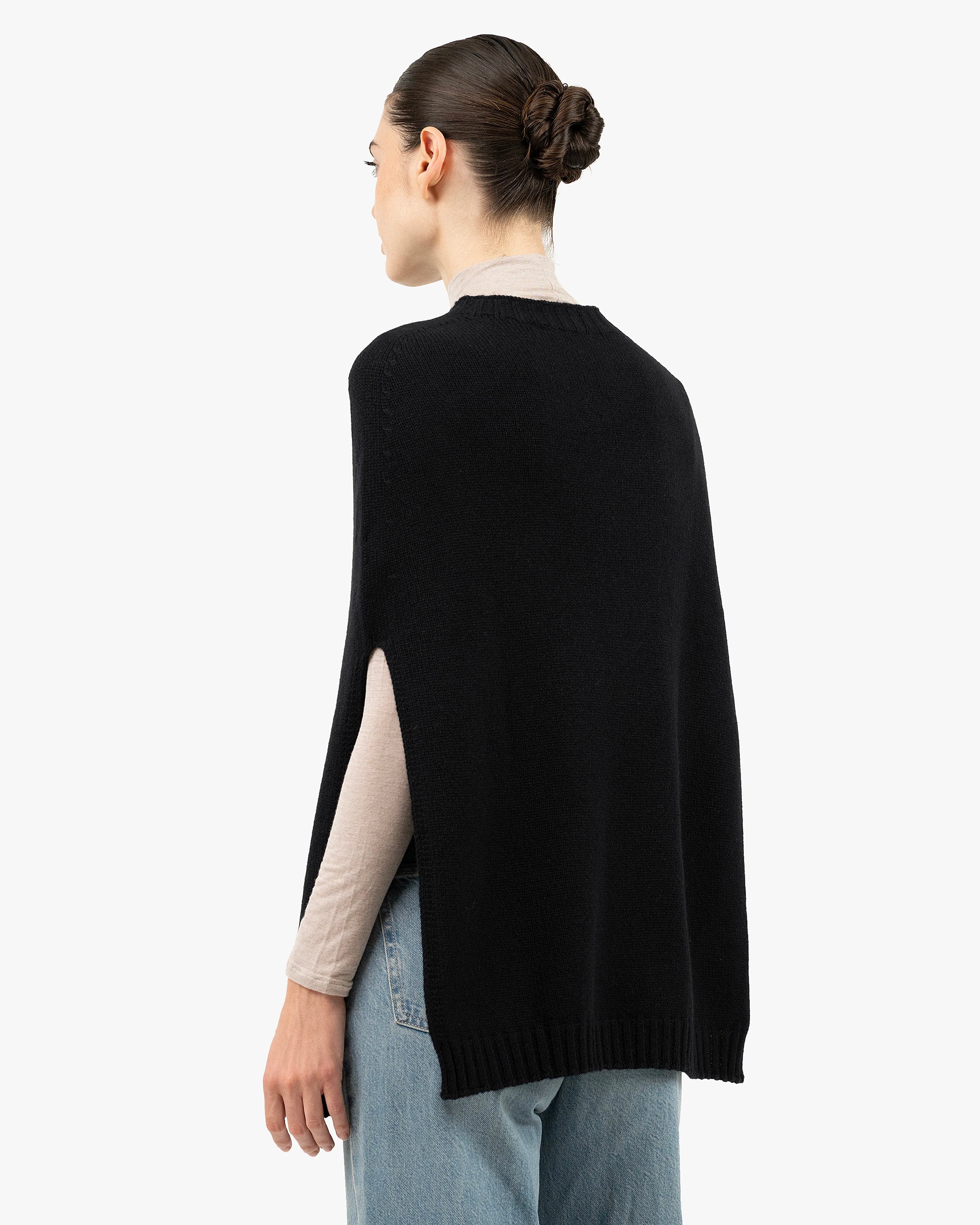Crew Neck Cape - Black Cashmere