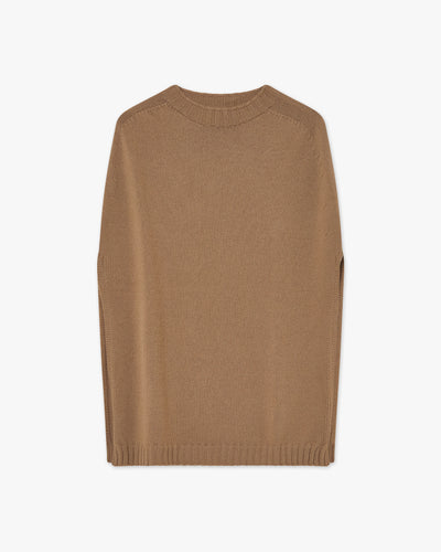Crew Neck Cape - Camel Cashmere