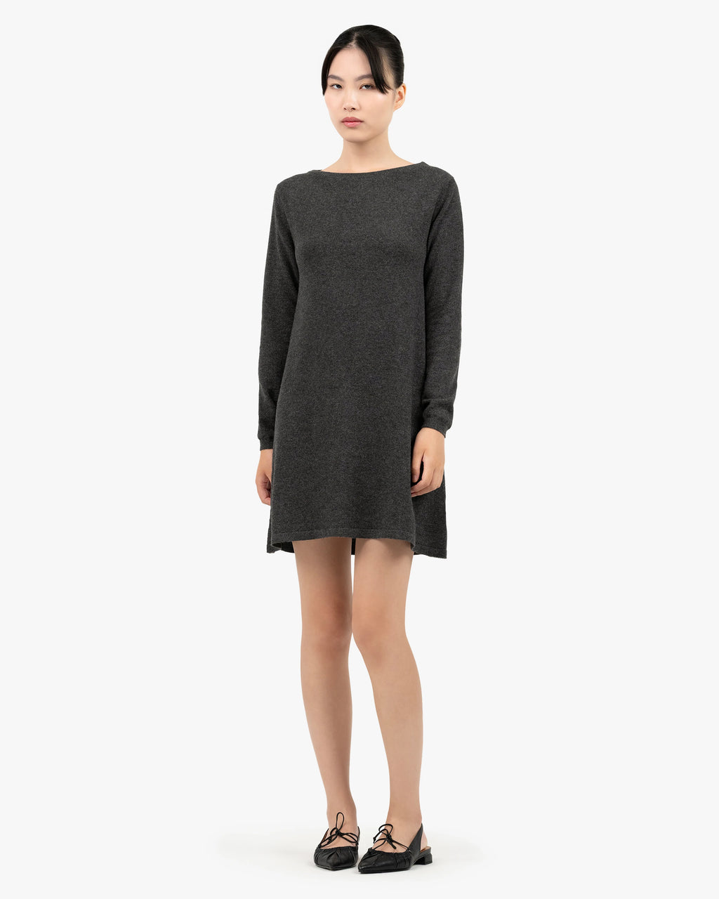 Florenz Boat Neck Dress - Charcoal Cashmere