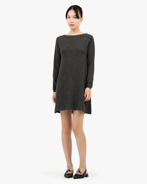 Florenz Boat Neck Dress - Charcoal Cashmere