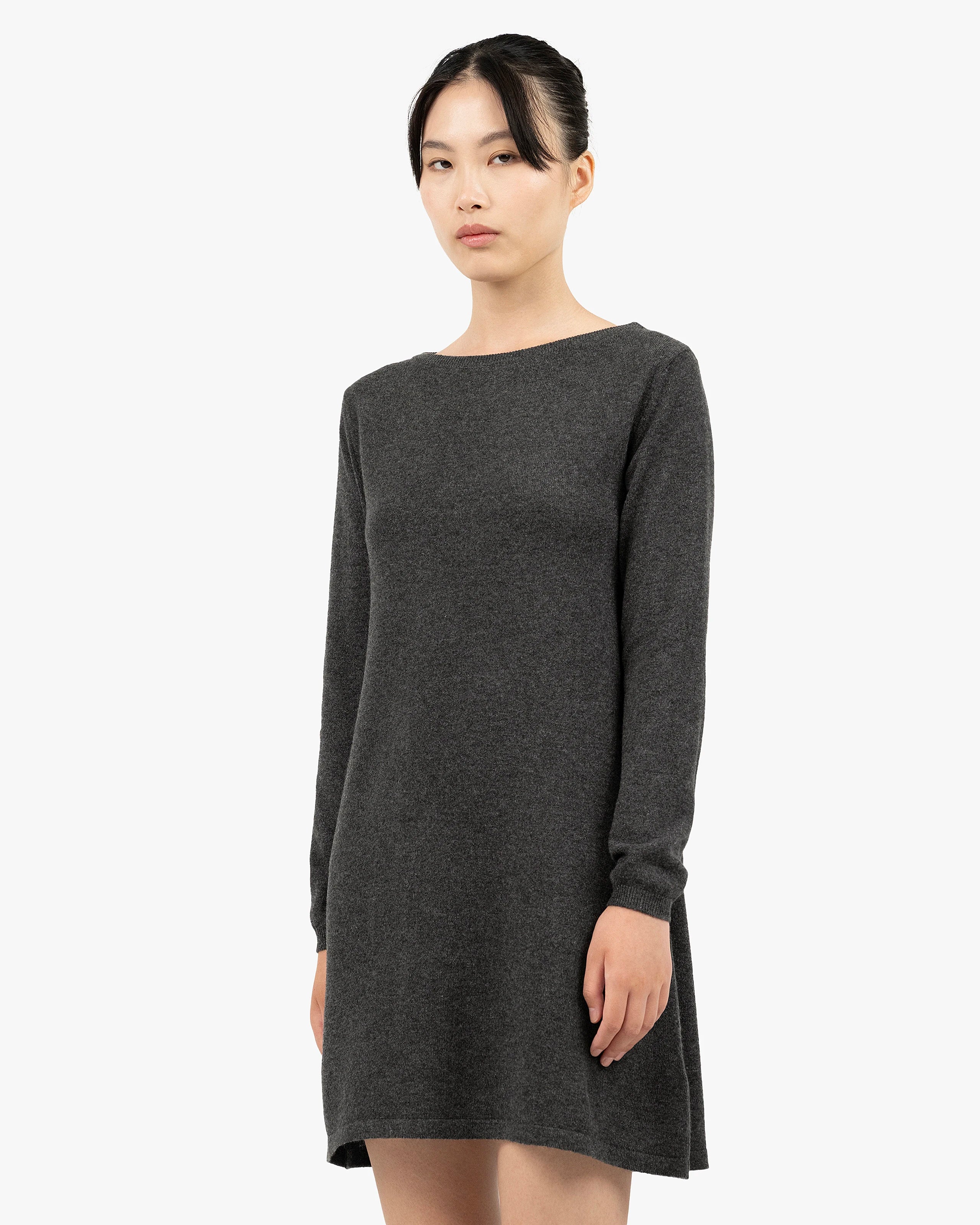 Florenz Boat Neck Dress - Charcoal Cashmere