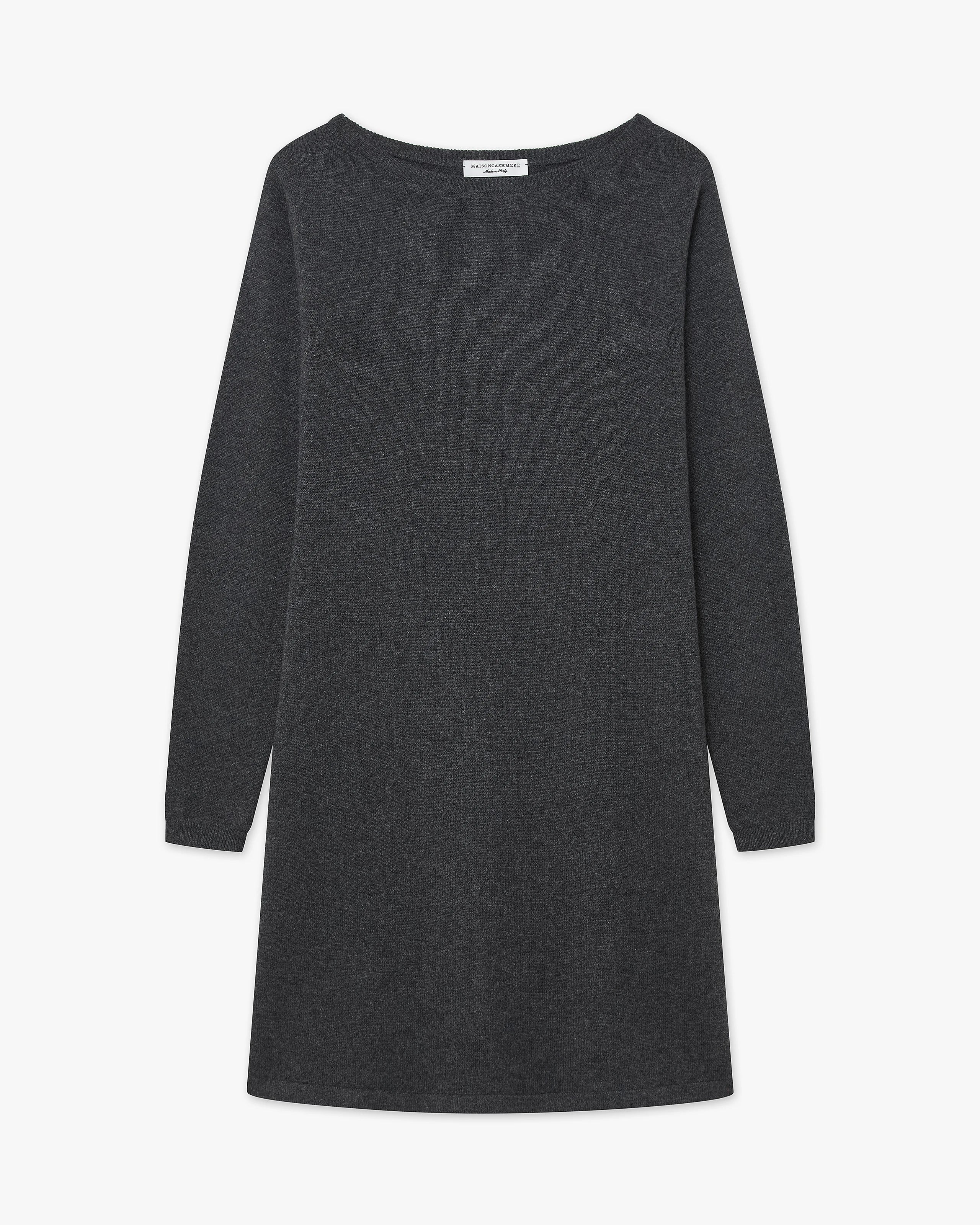 Florenz Boat Neck Dress - Charcoal Cashmere