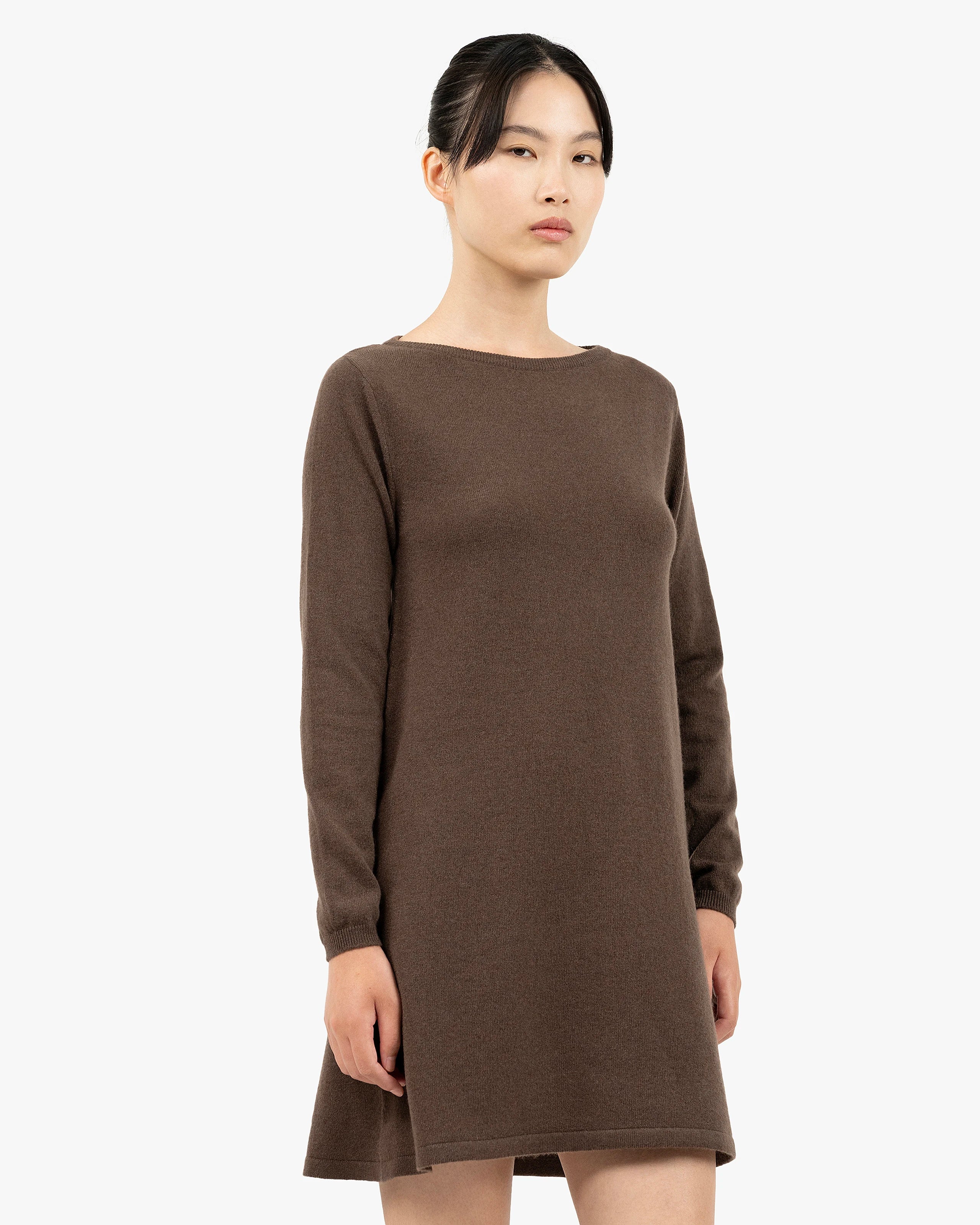 Florenz Boat Neck Dress - Brown Cashmere