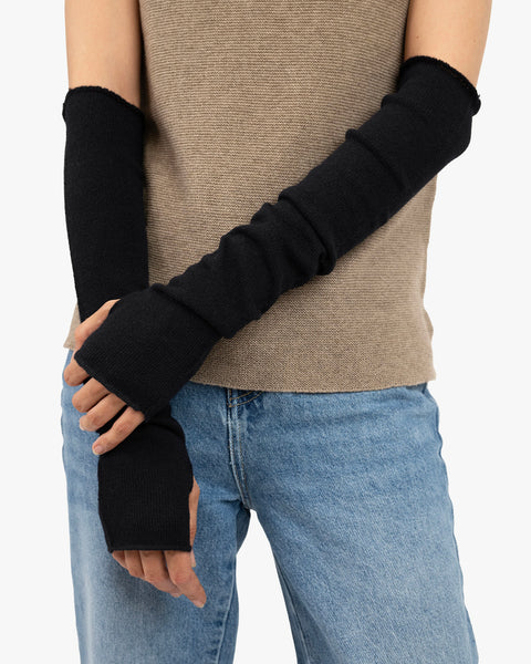 Cashmere Fingerless Gloves - Black | MaisonCashmere