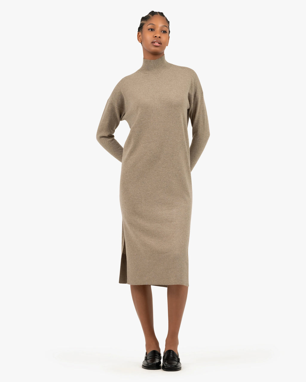 long sleeve cashmere dress LONG OPEN TURTLENECK CASHMERE DRESS