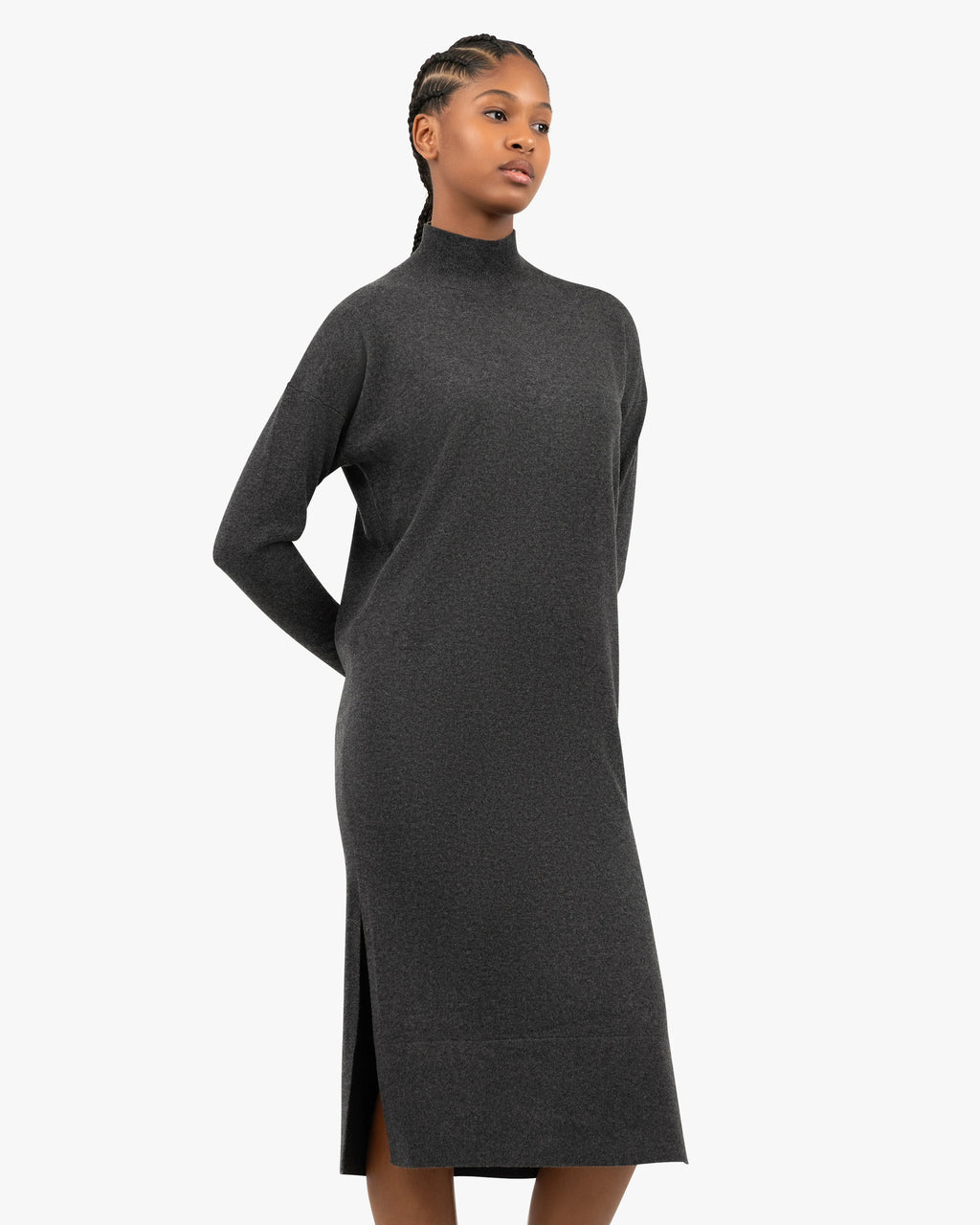 Liv Cashmere Mock Neck Dress - Charcoal