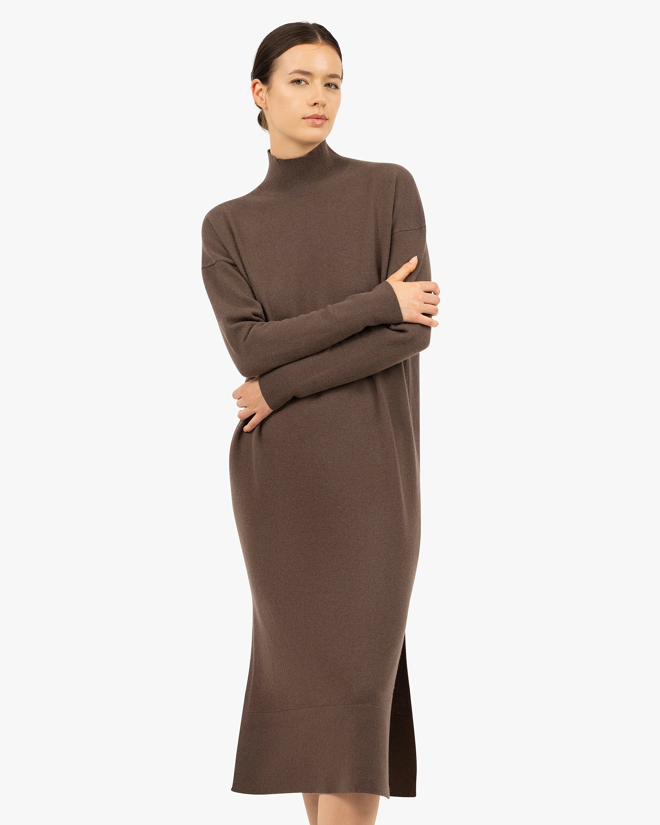 Liv Mock Neck Dress - Brown Cashmere