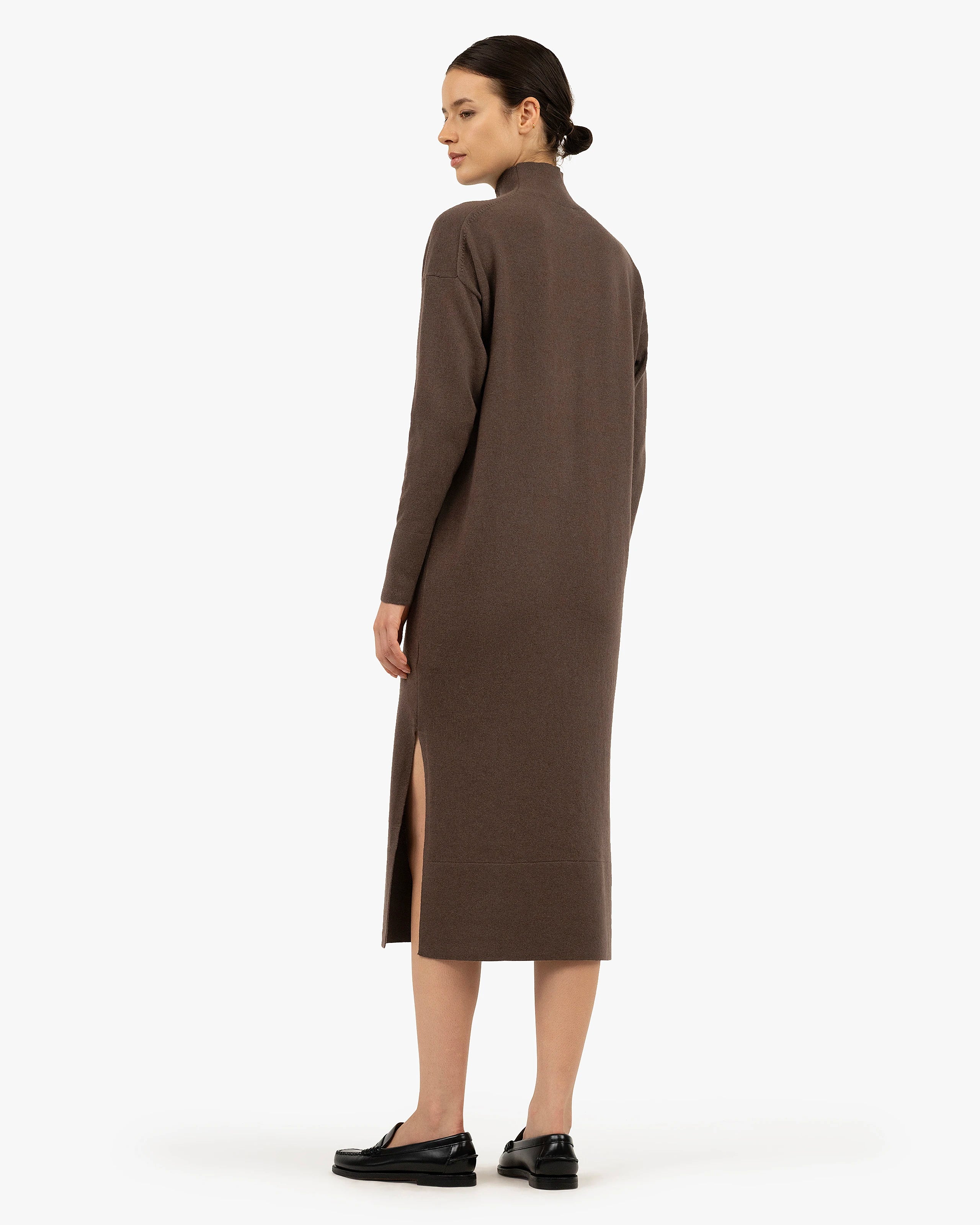 Liv Mock Neck Dress - Brown Cashmere