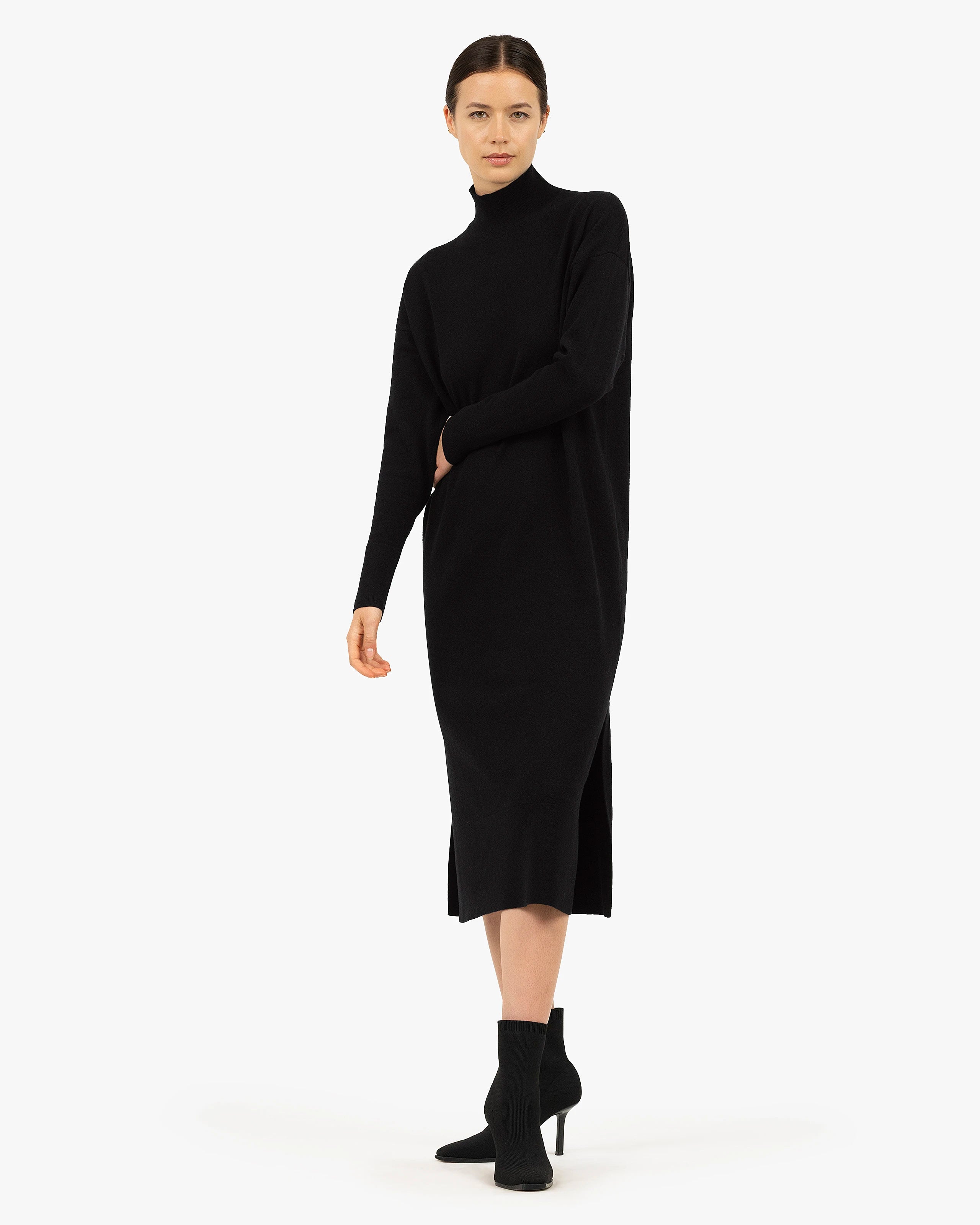 Liv Mock Neck Dress - Black Cashmere