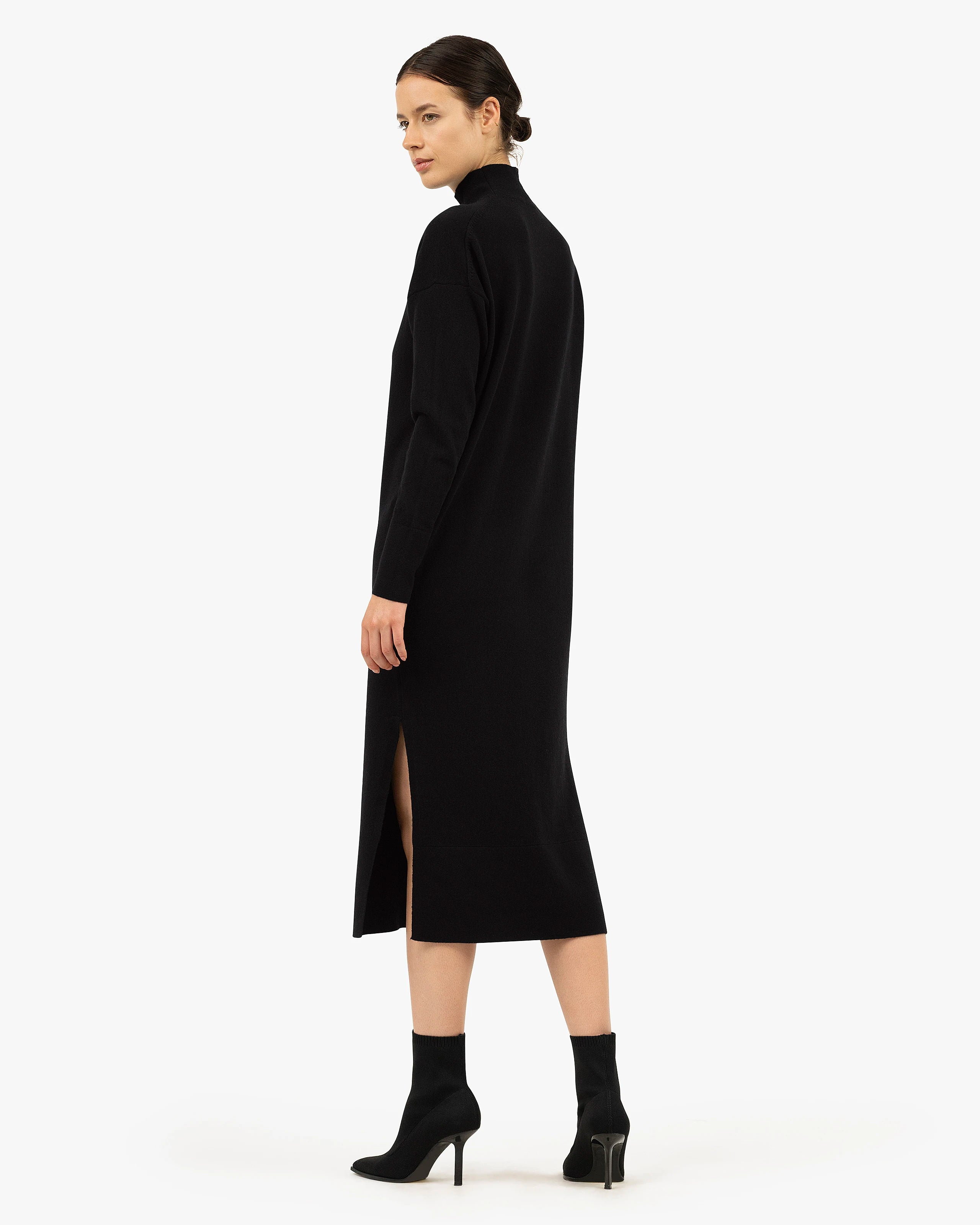 Liv Mock Neck Dress - Black Cashmere